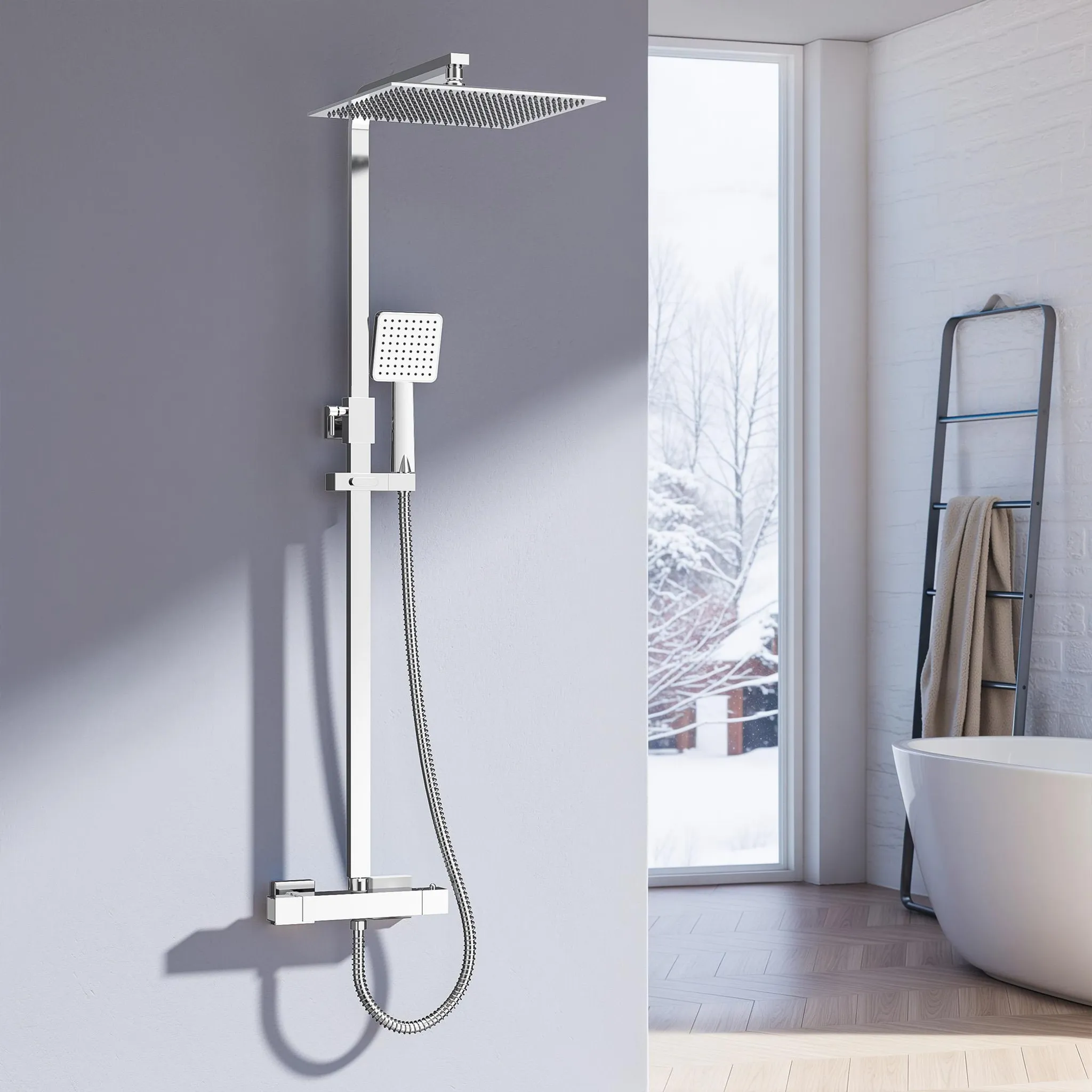 TVTIUO Badezimmer Duschset Mit Handbrause & Großer Rundbrause | Höhenverstellbar, Edelstahl 304, Galvanisiert