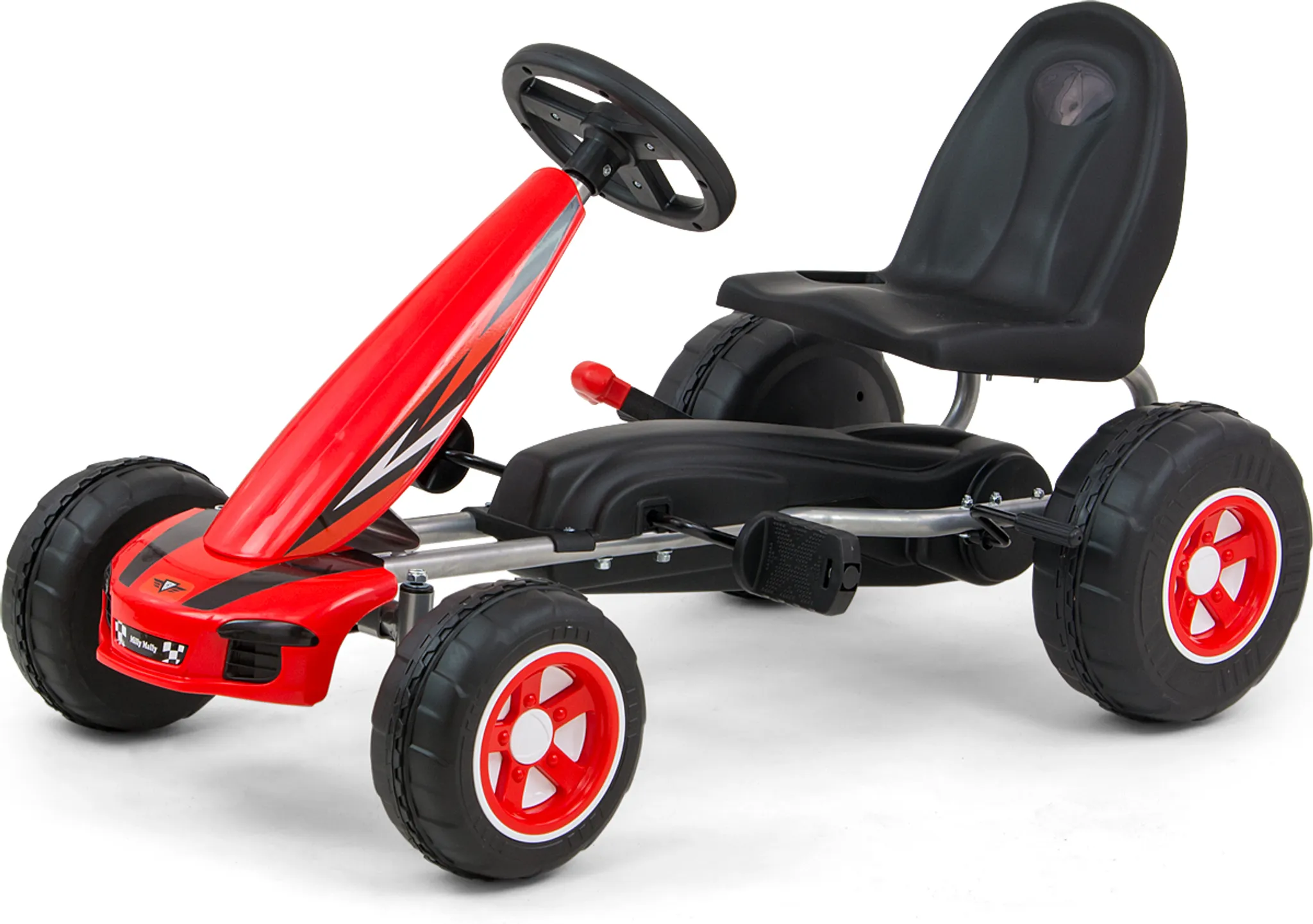 Milly Mally Kart à Pédales Thor – Véhicule Sportif Enfant 3-8 Ans – Construction Métallique, Frein à Main, Roues Gonflables – (Bleu/Rouge/Rose/Vert)