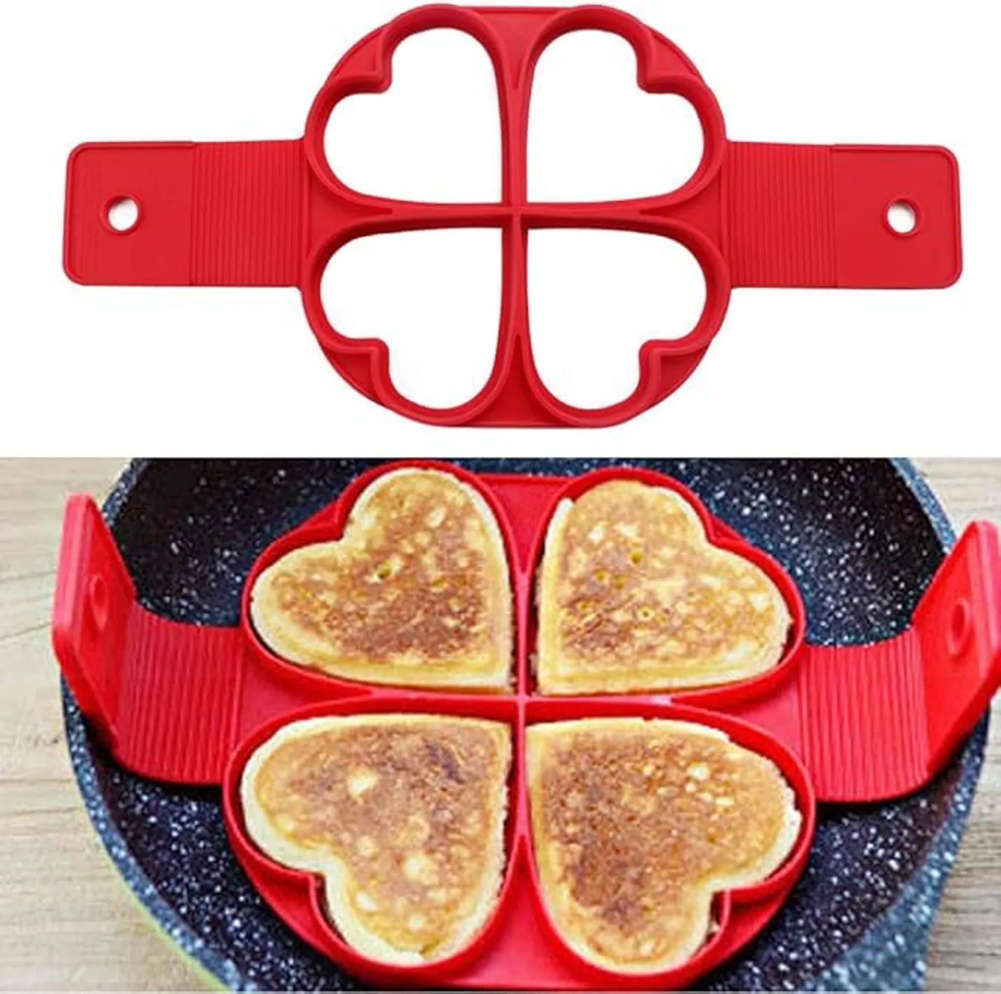 4er Set Pfannkuchenformen Silikon - Herz, Stern, Einhorn & Dinosaurier