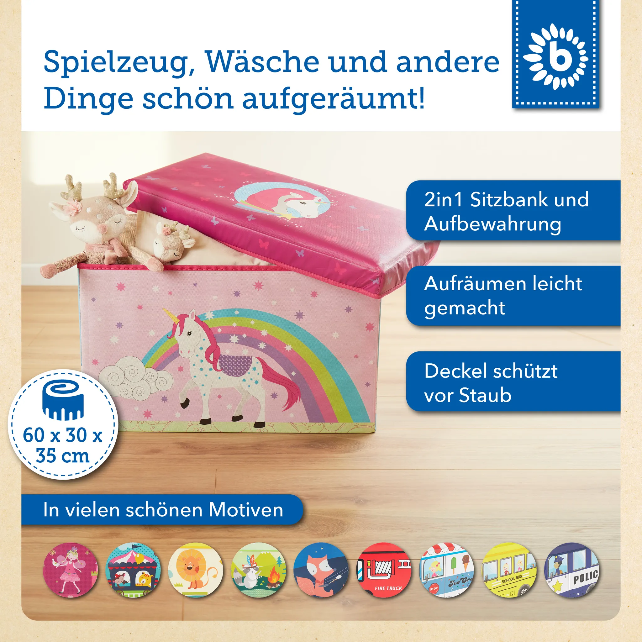 Bieco Aufbewahrungsbox mit Deckel Baby & Kind Babyartikel Baby & Kindermöbel Kinderzimmeraccessoires Kinderzimmer-Aufbewahrung Einhorn 