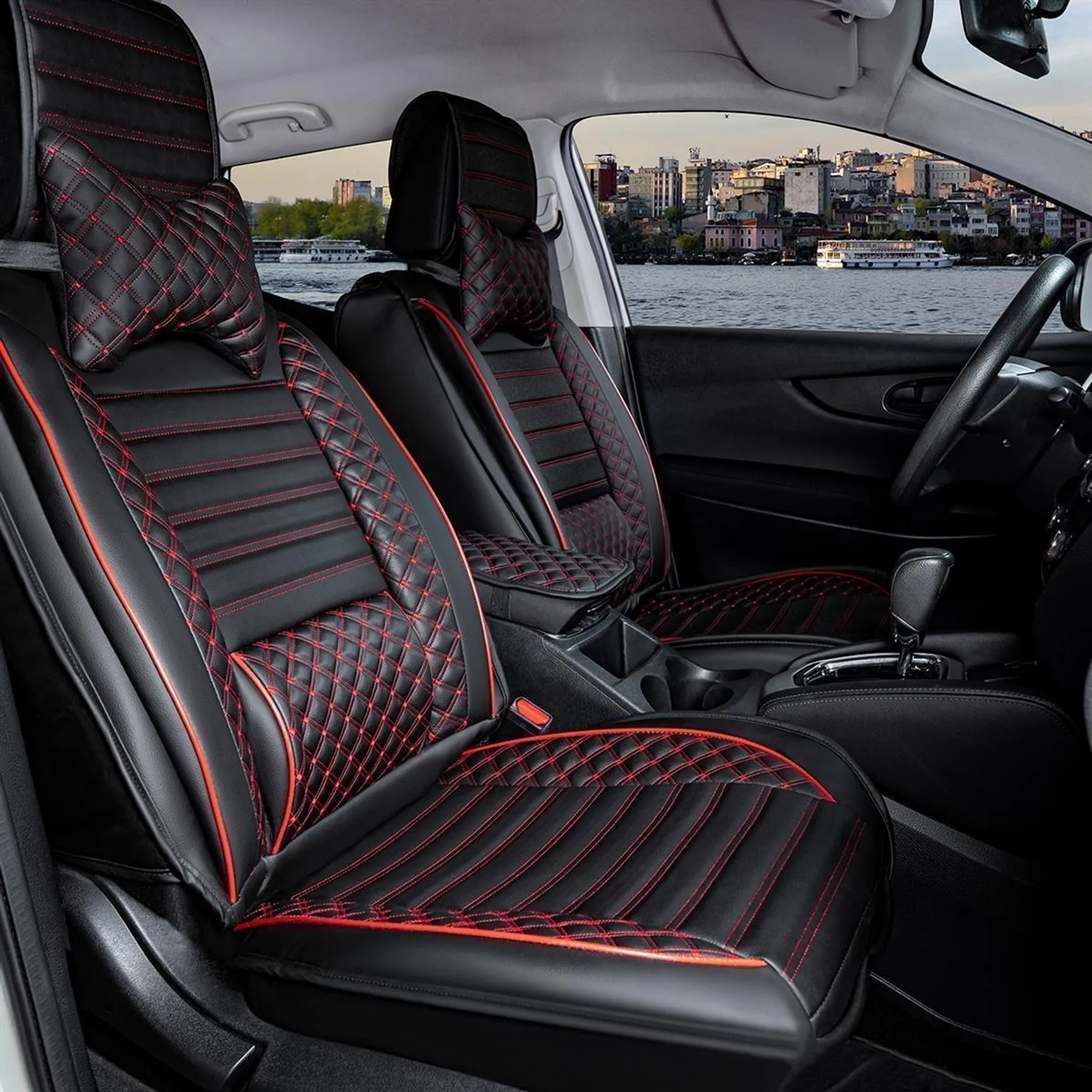 Hochwertige Sitzbezüge passend für Skoda Fabia (Schwarz-Rot)