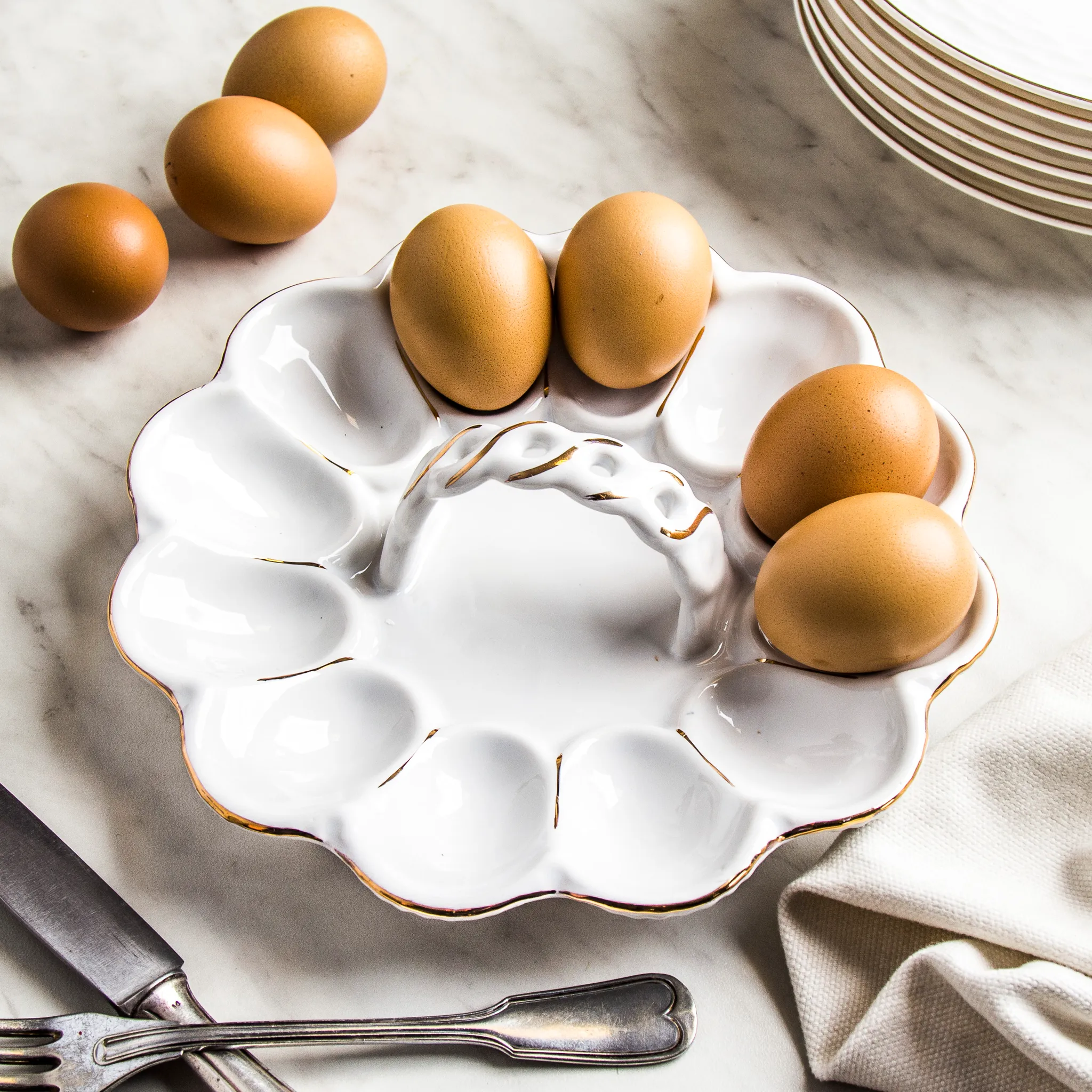 EIERTELLER für 12 Eier Eierplatte Porzellan Servierplatte Platte Teller  21,5 cm