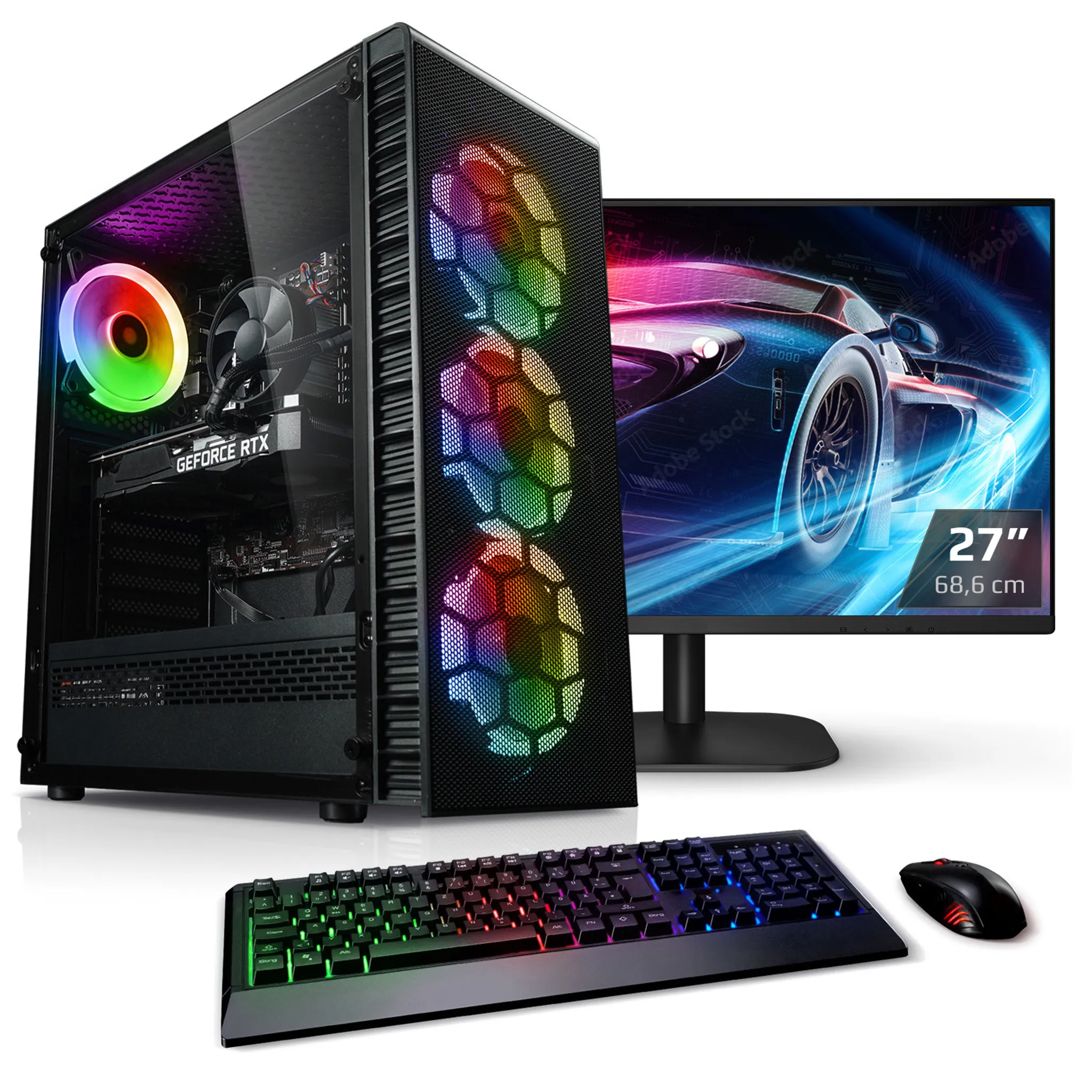 kiebel.de PC Set Gaming mit TFT Raptor 10 Intel Core i7-10700KF, 16GB RAM,  NVIDIA RTX 3060, 1TB SSD, Windows 11, Komplettsystem Gaming