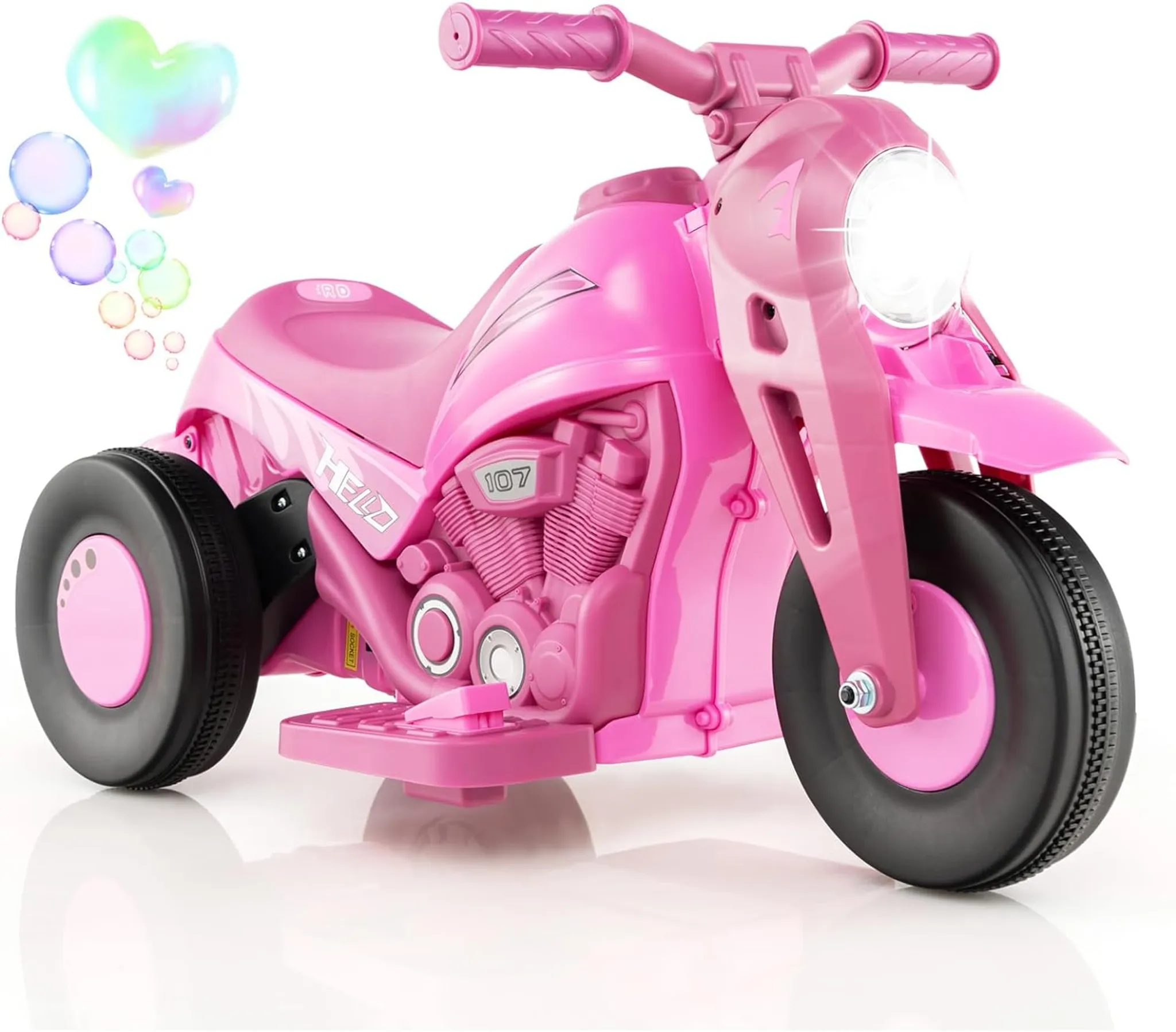 COSTWAY Kinder Motorrad, mit Seifenblasenmaschine, 6V Elektro Motorrad mit  Musik und LED Scheinwerfer, Dreirad Kindermotorrad 2,5-3 km/h, für Kinder  ab 3 Jahre (Rosa)