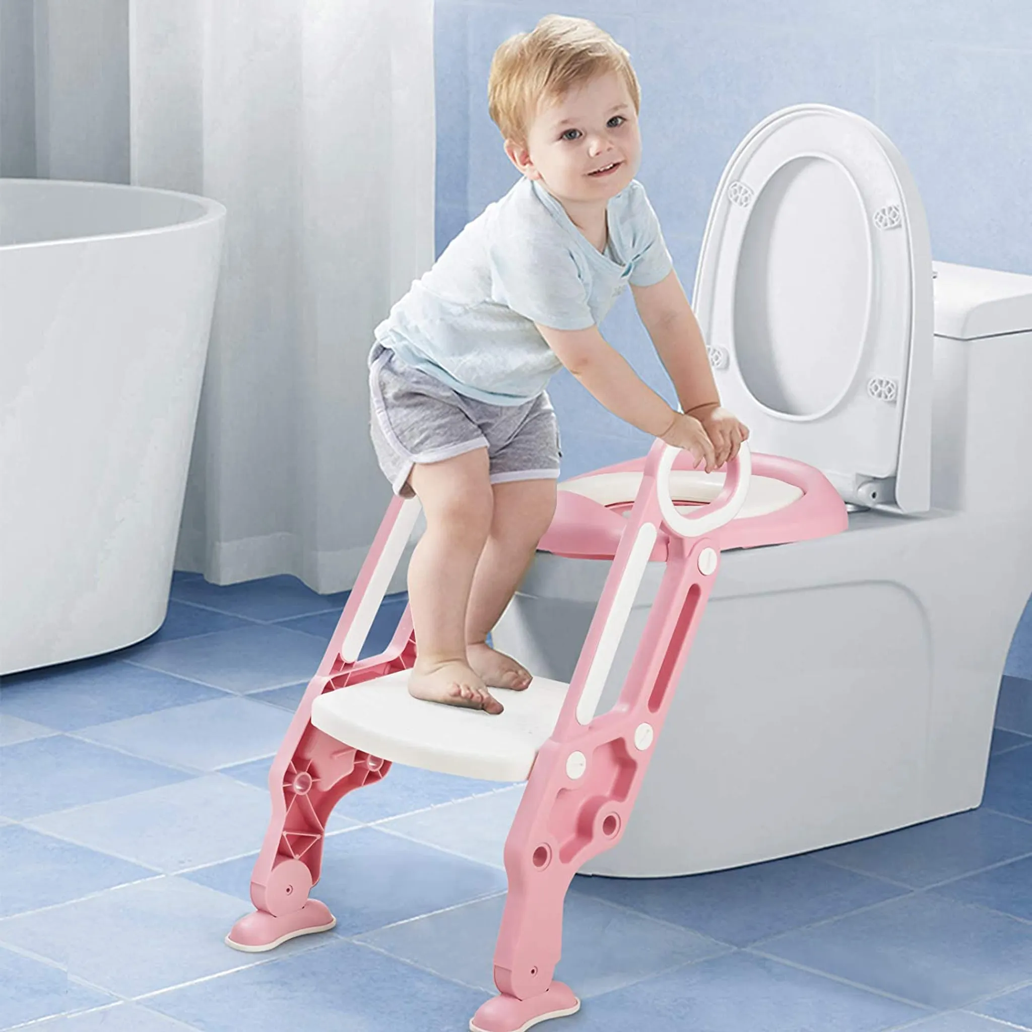 Töpfchentrainer Kinder-WC für Kinder mit Rutschfest Treppe/Leiter-WC Sitz  für Kinder Töpfchentraining, Klappbar und Höhenverstellbar. : :  Baby