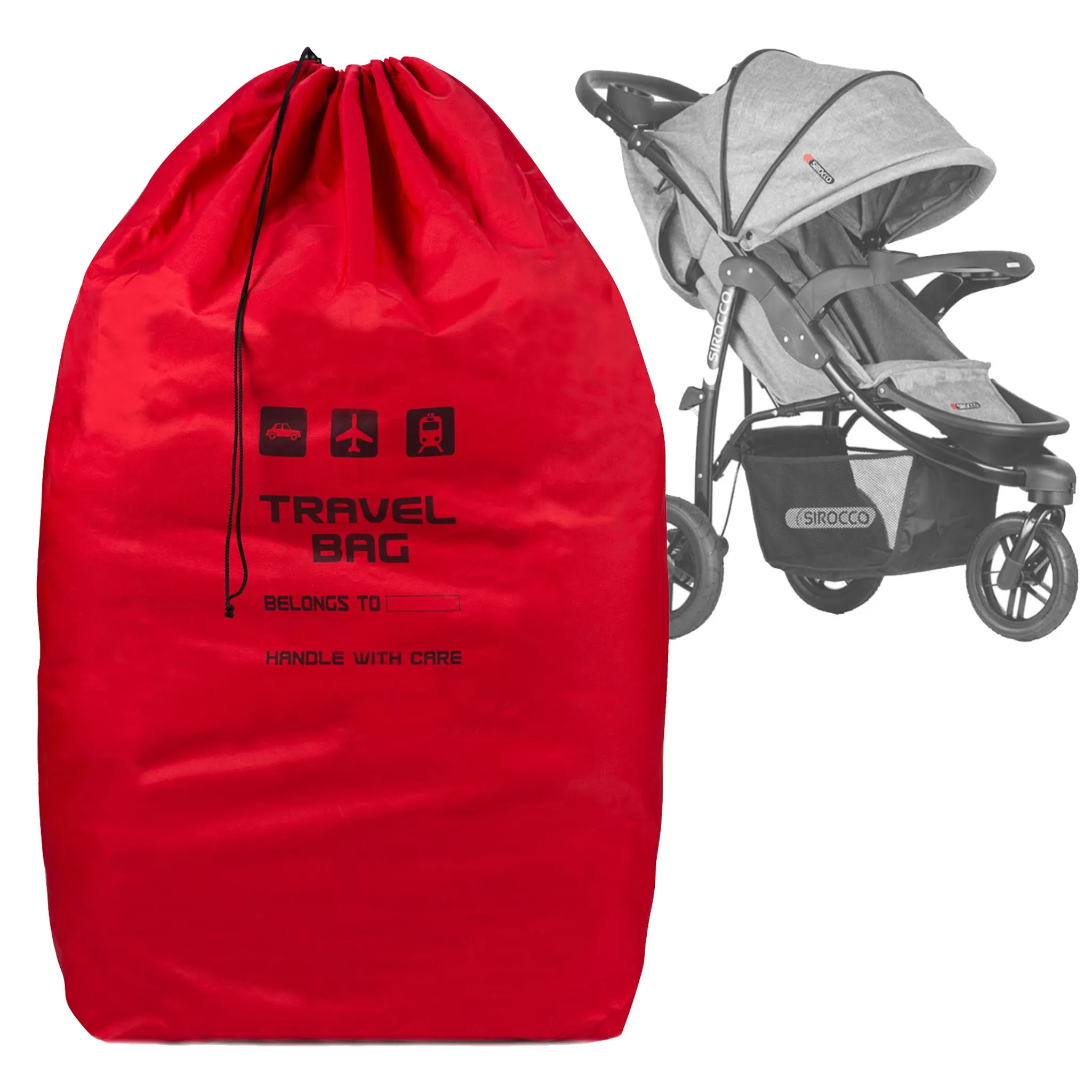 Rote Reisetasche für Kinderwagen Größe zu