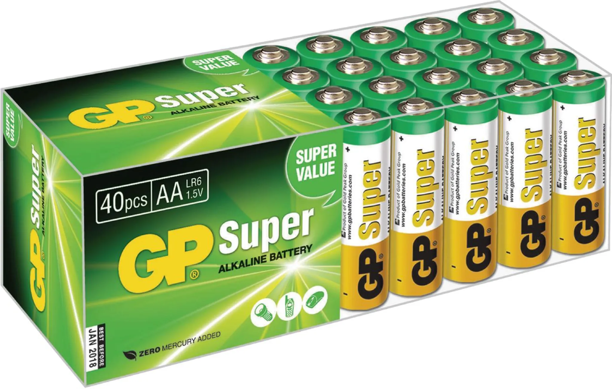 GP Extra Alkaline Batterien AA Mignon 40 Stück Vorrats-Pack ideal für die Stromversorgung von Geräten des täglichen Bedarfs briefkasten-geeignete Verpackung 