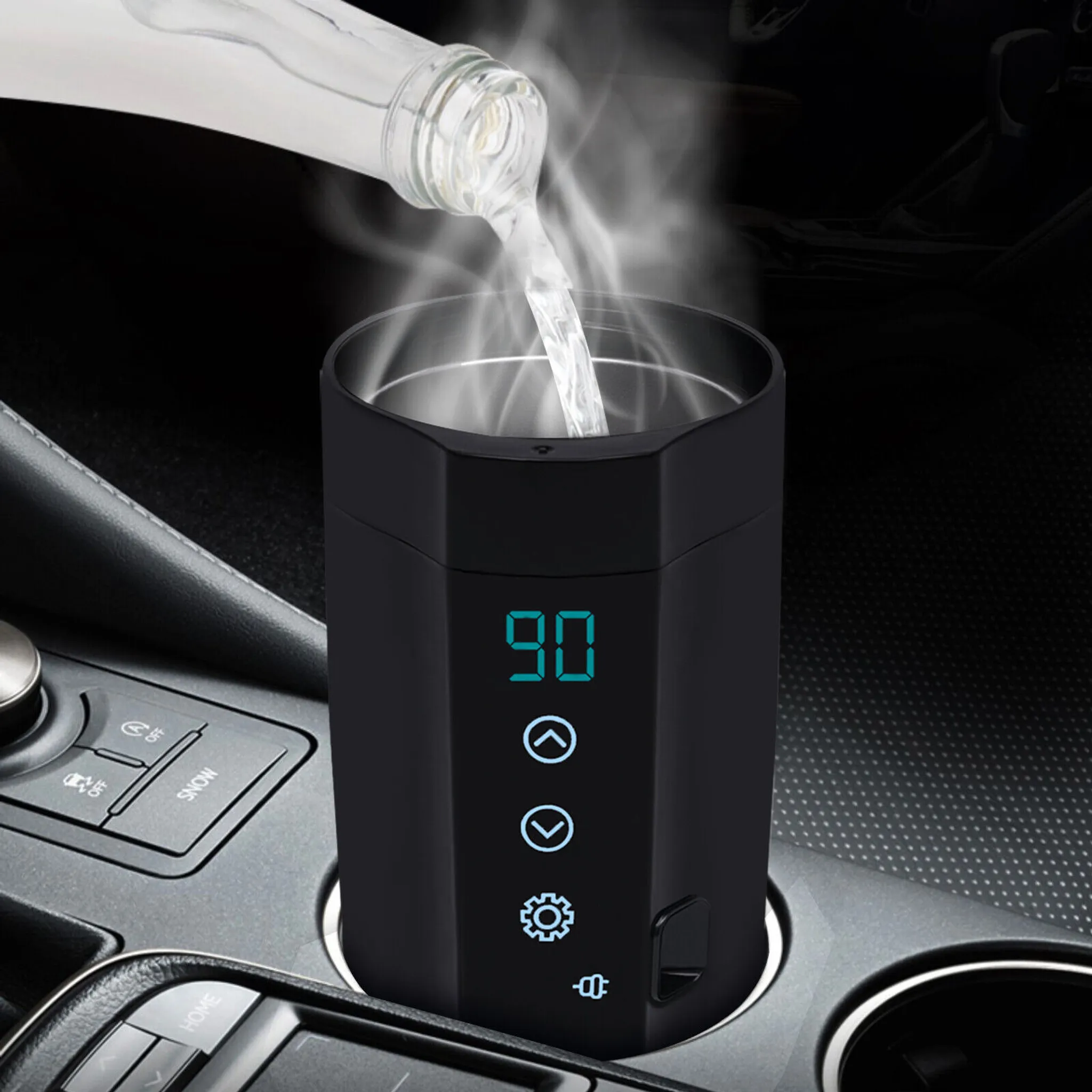 12V Auto Wasserkocher Edelstahl Elektrisch Heizung für Kaffee  Temperaturanzeige
