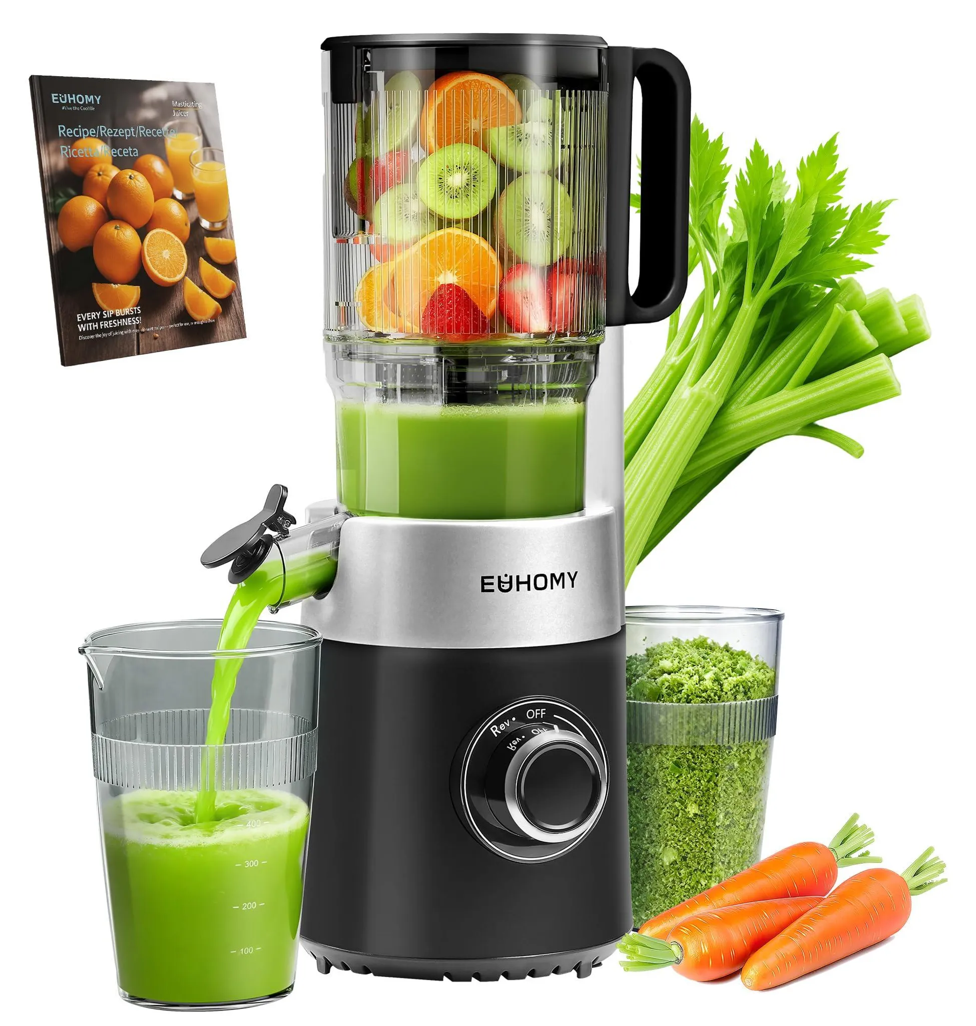 EUHOMY Entsafter, Slow Juicer, Entsafter Gemüse und Obst