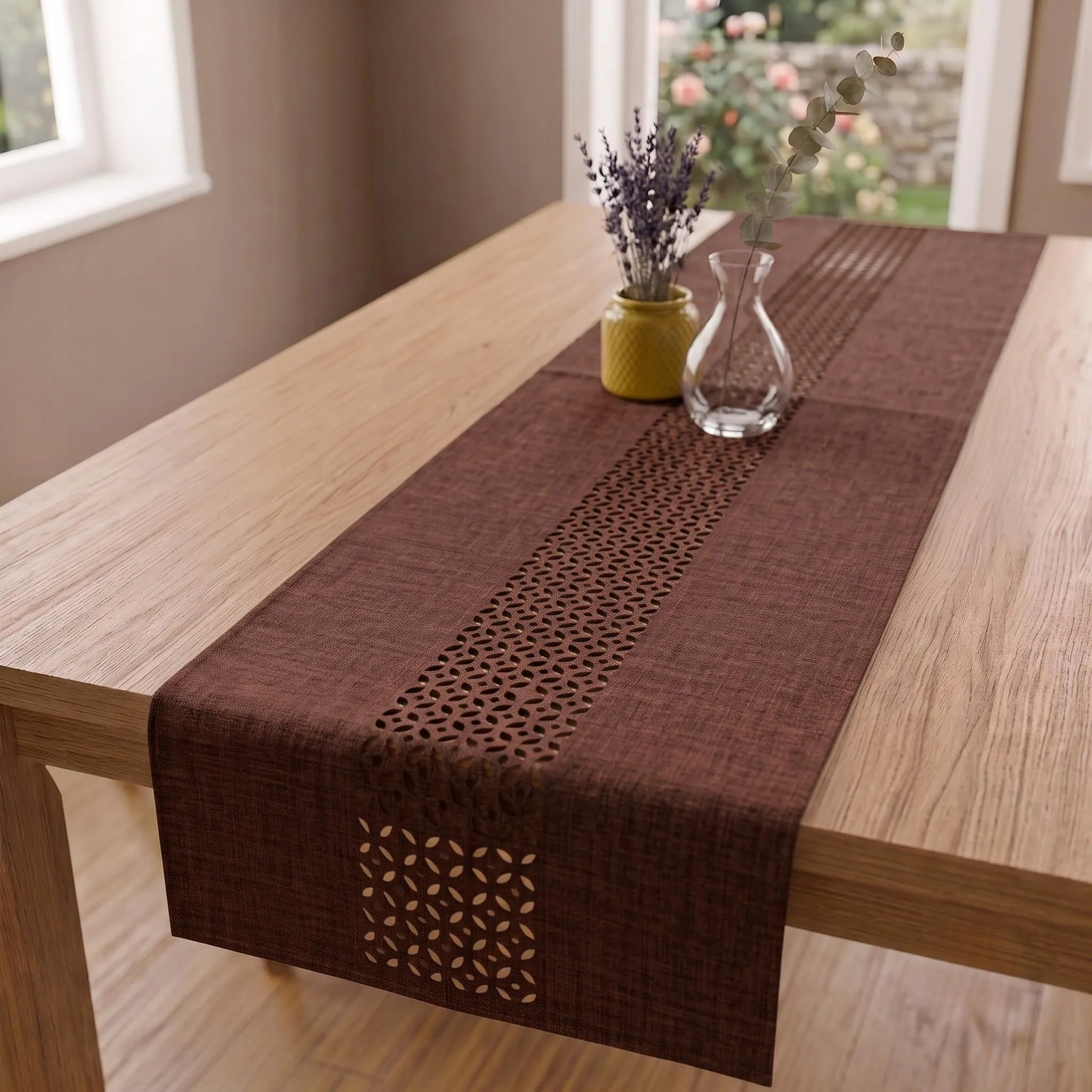 Moderner Tischläufer braun Leinen-Optik 140 x 40 cm schmal