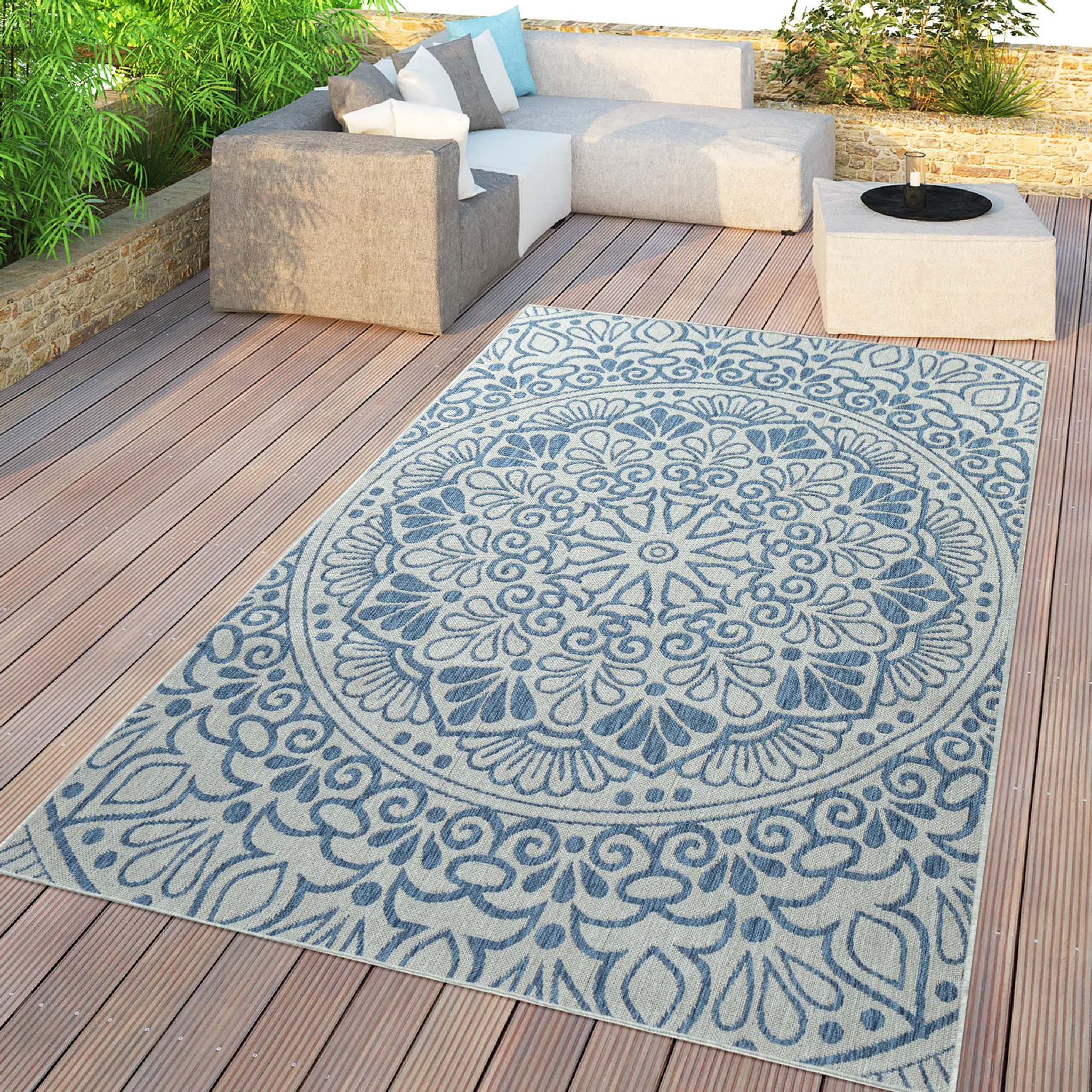 Outdoor-Teppich, Für Orient-Design, In Und In- cm Größe Blau Mit & Balkon Terrasse 120x170