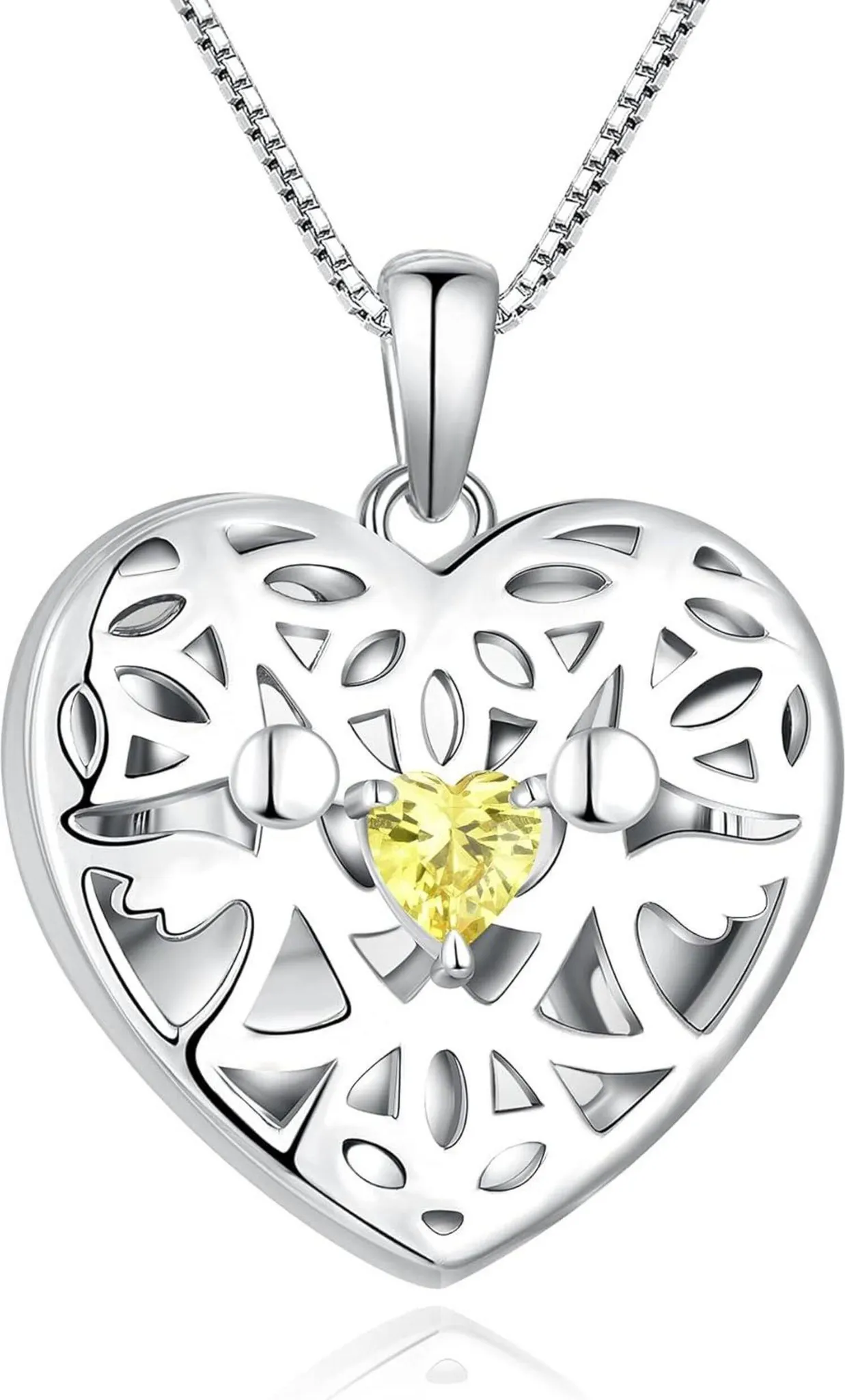Collana Angelo Custode In Argento 925 Con Ciondolo Cuore E Zirconi