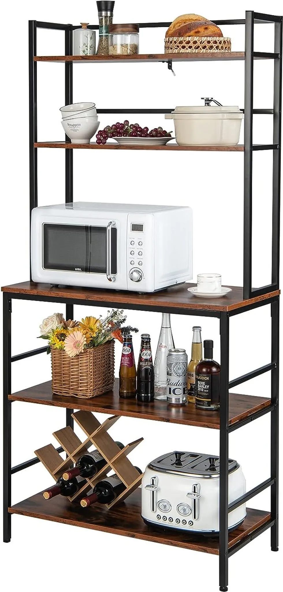 Scaffale Da Cucina 6 Ripiani In Metallo - 40x80x167 Cm, Altezza Regolabile, Con Ganci, Per Microonde, Forno, Macchina Caffè
