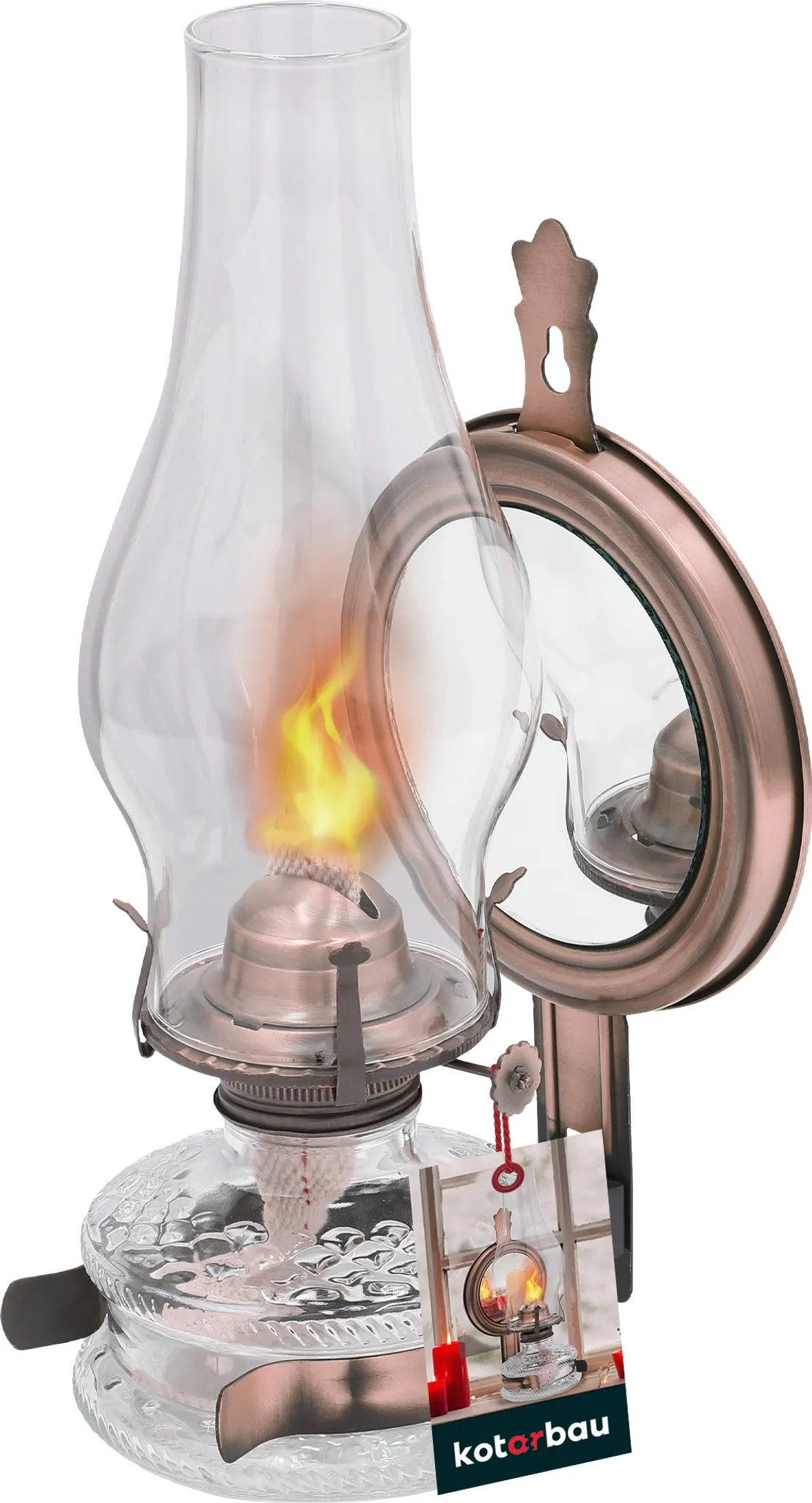 Lampada A Olio KOTARBAU MONK In Vetro E Acciaio – 20 Cm, Fiamma Regolabile, Stile Vintage, Per Campeggio, Balcone E Interni