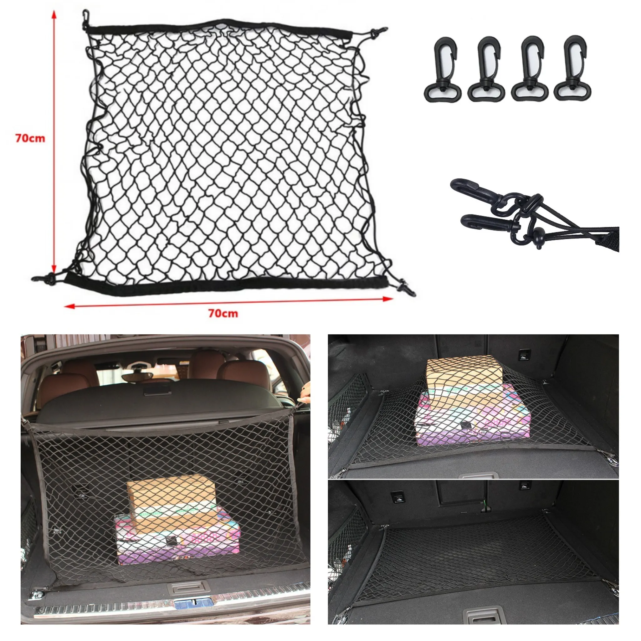Relaxdays Gepäcknetz, 80x62 cm, Spannnetz fürs Auto, elastisch,  Kofferraumnetz zur Ladungssicherung, universal, schwarz