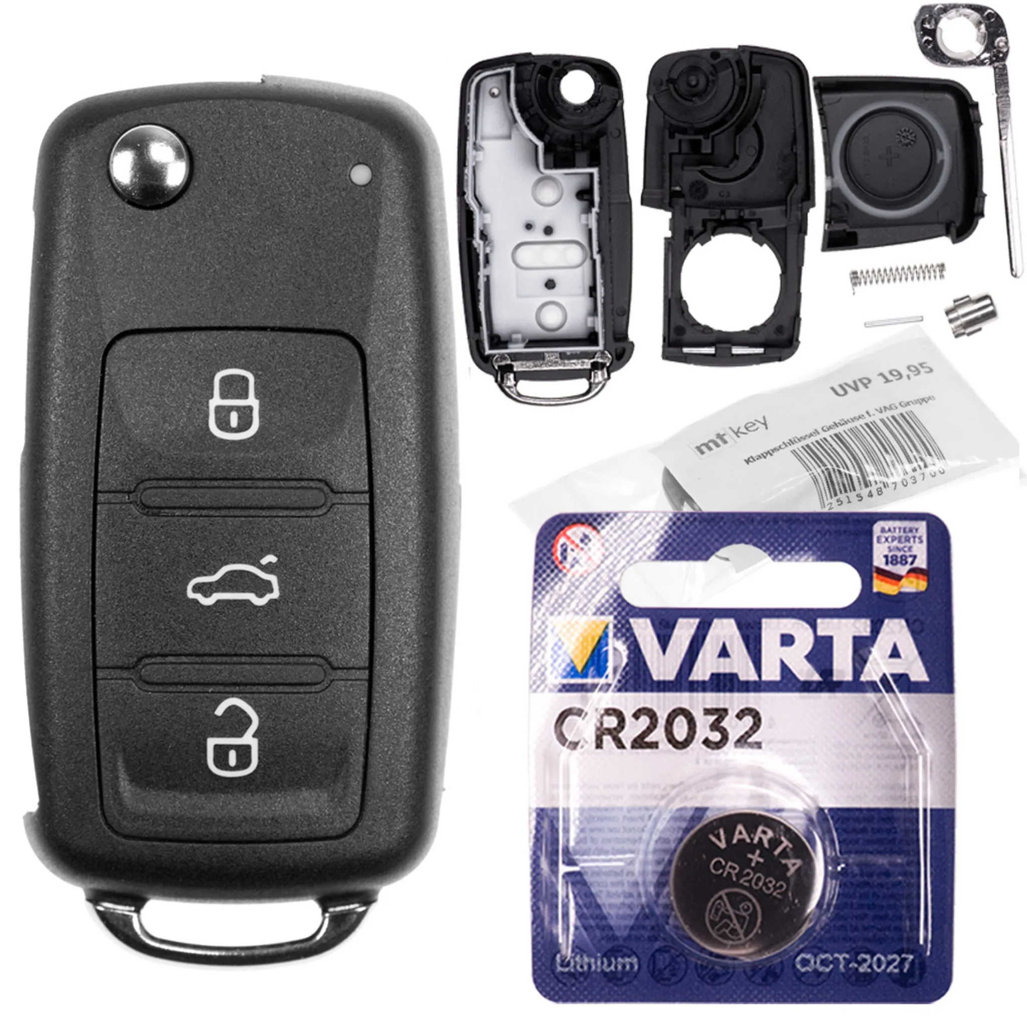 Auto Schlüssel Funk Fernbedienung 1x Gehäuse 3 Tasten + 1x Rohling  kompatibel für VW SEAT Skoda ab 11/2009: : Elektronik & Foto