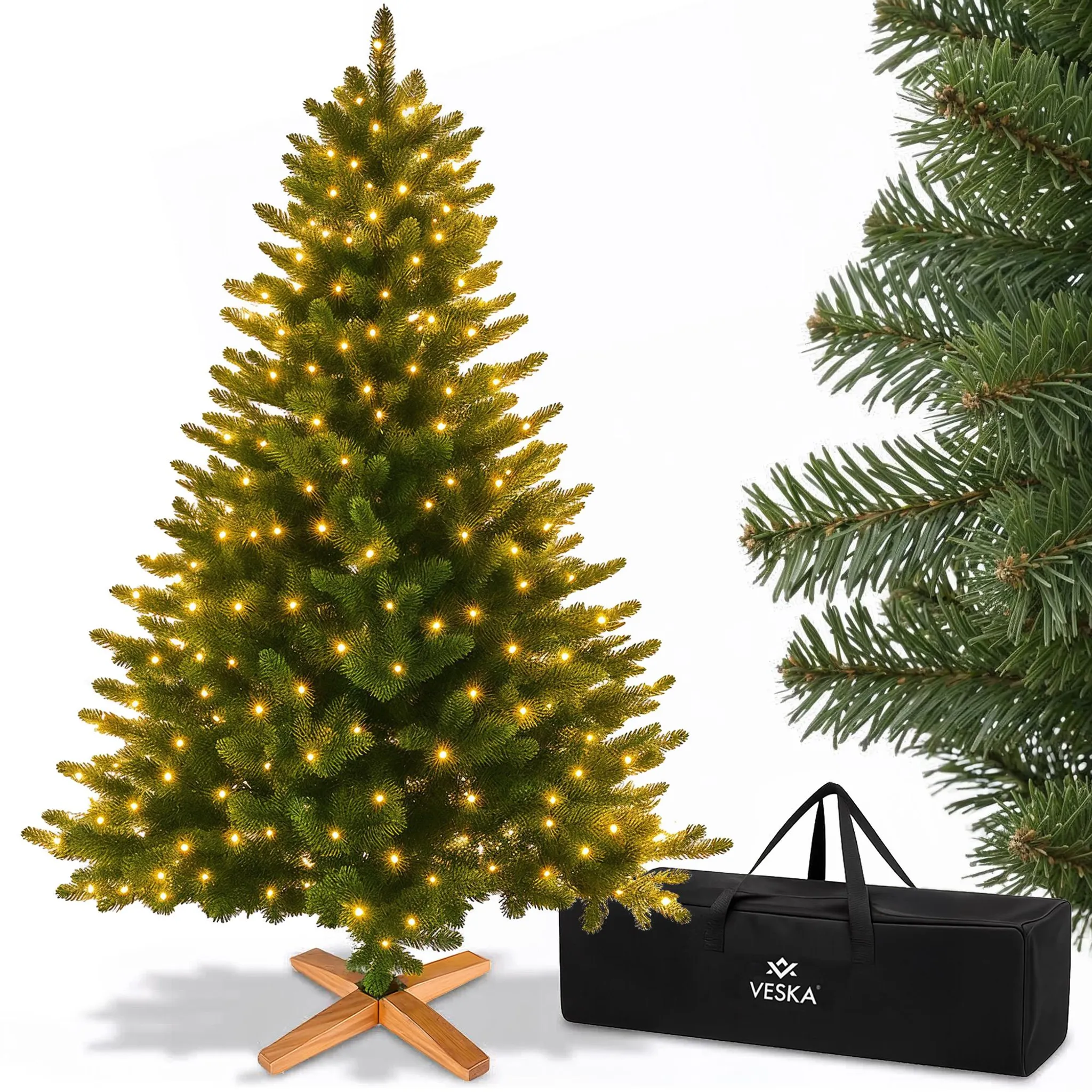 Premium Weihnachtsbaum 180cm Nordmanntanne mit LED
