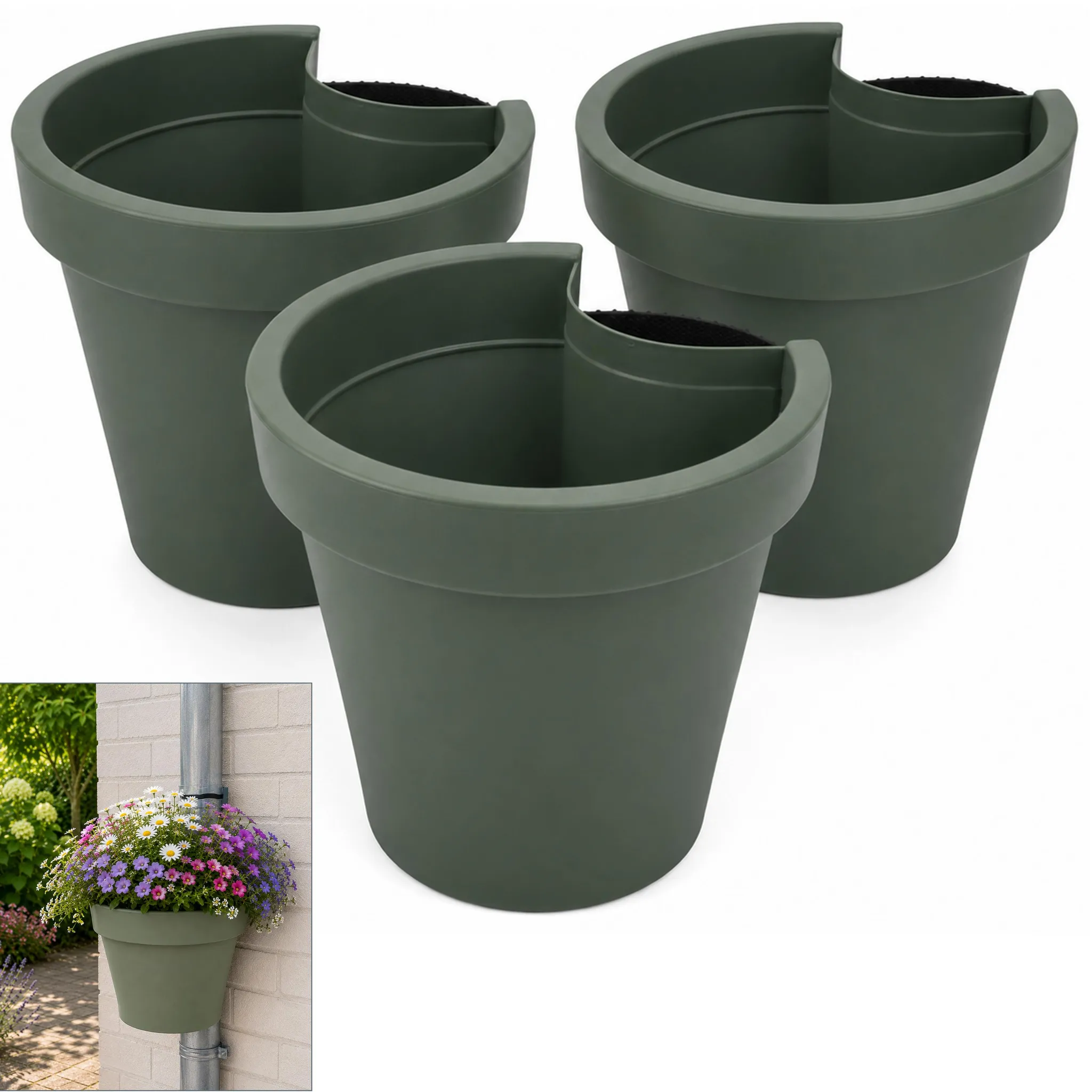 Benza Regenrohr Blumentopf Grn  3er-Set   23,5 x 21 cm