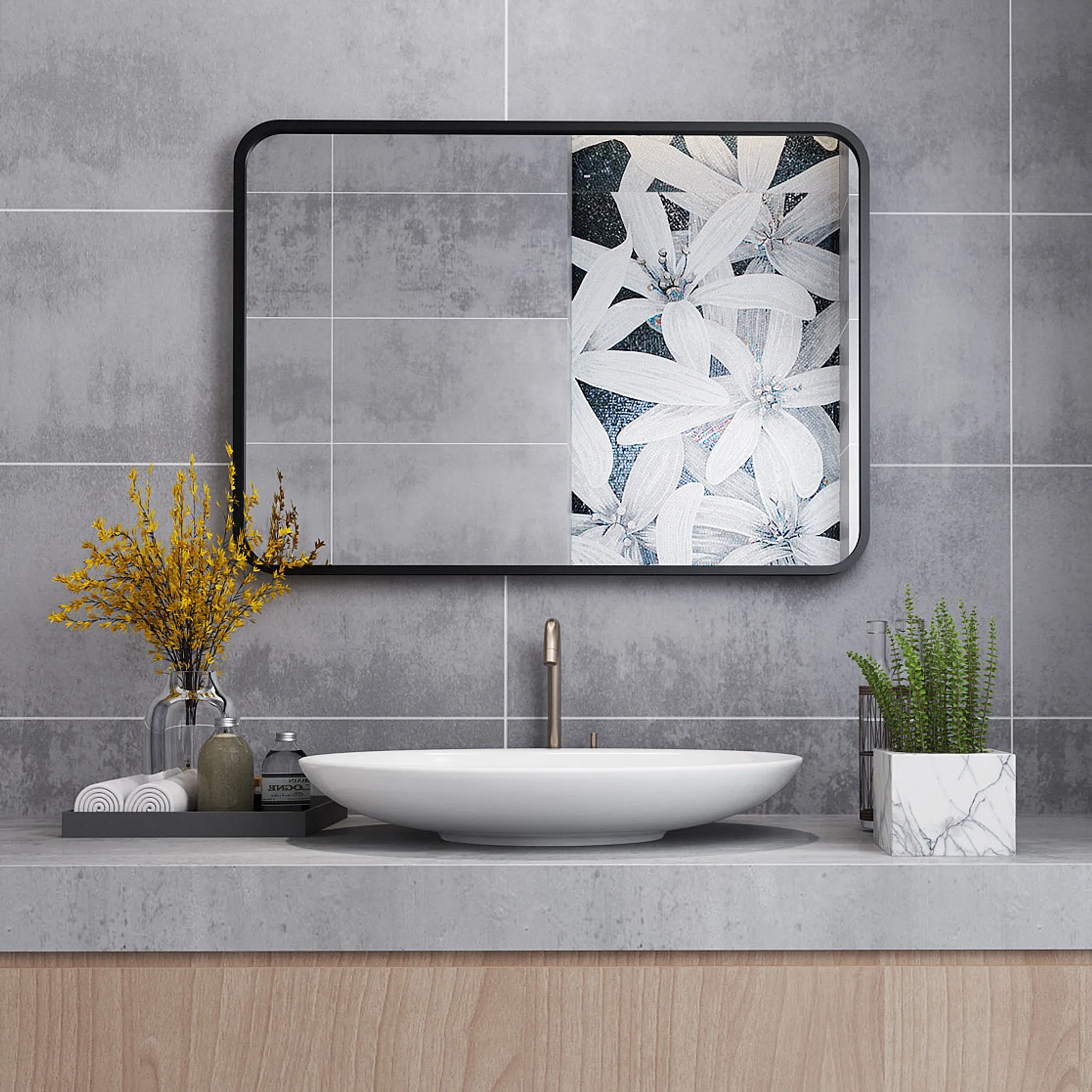 Meykoers Wandspiegel mit Ablage 45×60 cm Hartglas, Vertikale Badezimmer  Spiegel Eckig, Klein Badspiegel mit Regal