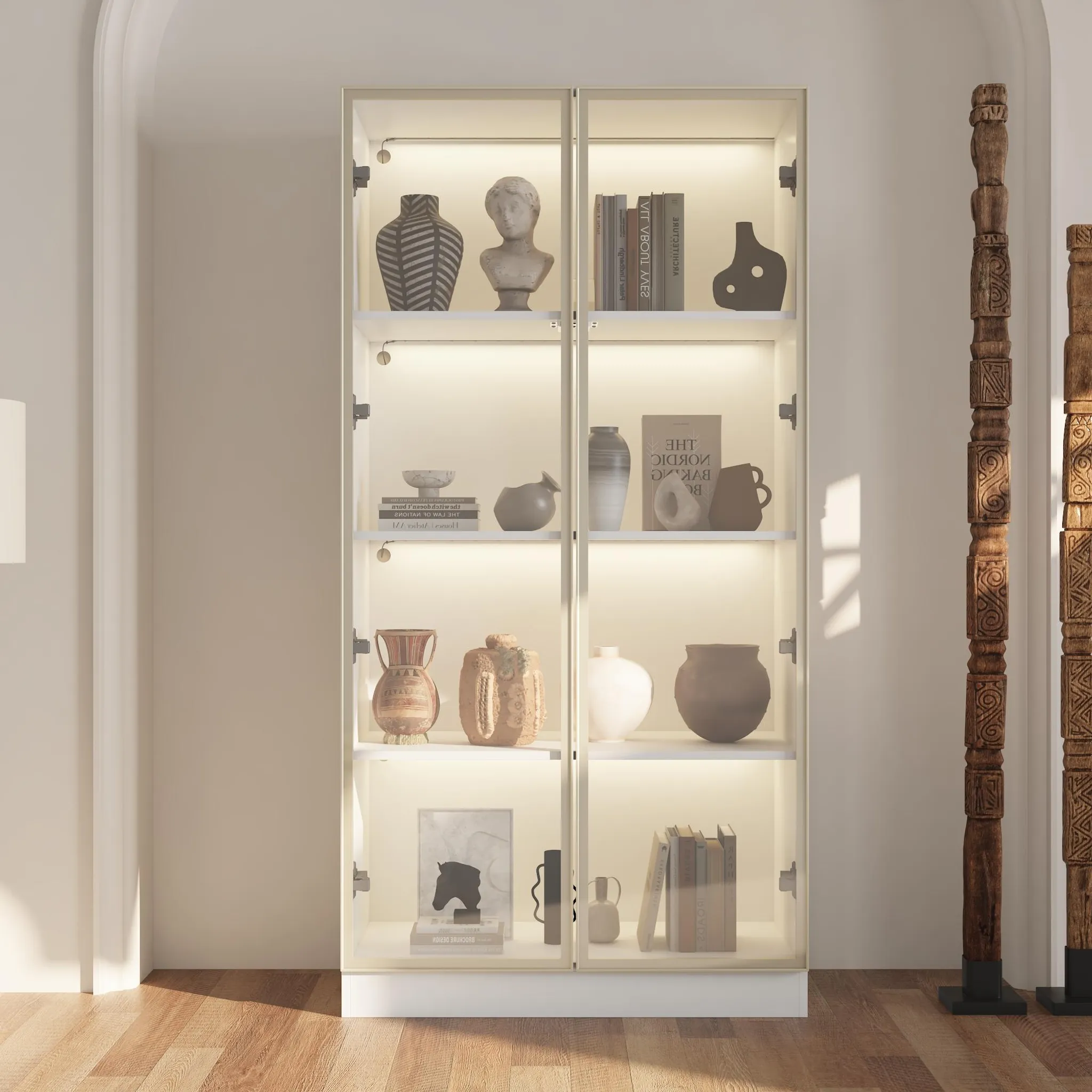 JOROBURO Glasvitrine Mit LED-Beleuchtung 165cm - 4 Ablagen + Schloss Für Sammlungen & Dekoration