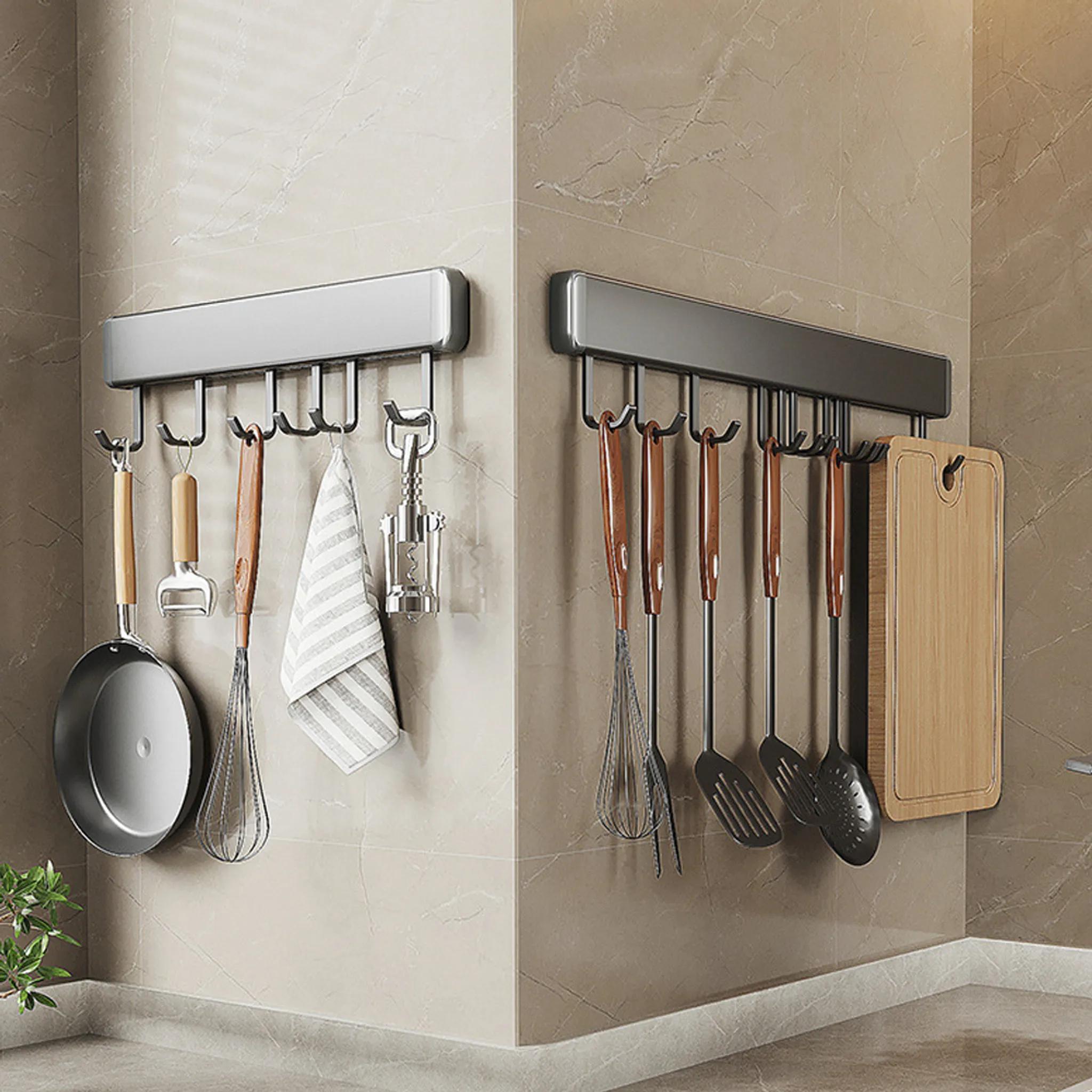 Hakenleiste Küche 40cm mit 8 Haken Aluminium