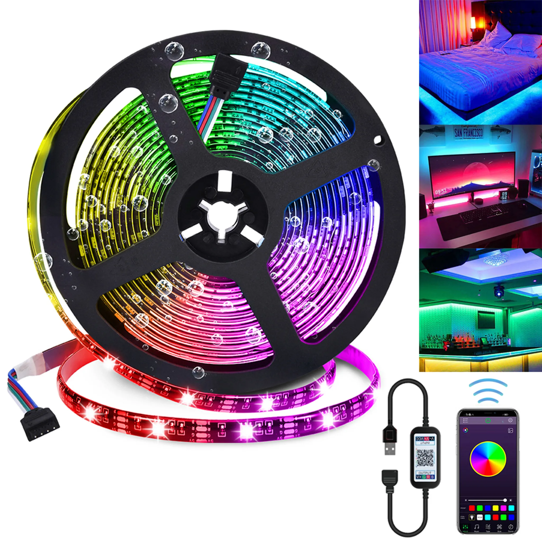 Kaufe 10M LED-Lichtleiste, RGB-LED-Streifen, USB, Bluetooth, 5 V, 5050 SMD,  flexibles LED-Lichtband, Schlafzimmer-Display, Hintergrundbeleuchtung,  Atmosphäre, Neonlicht