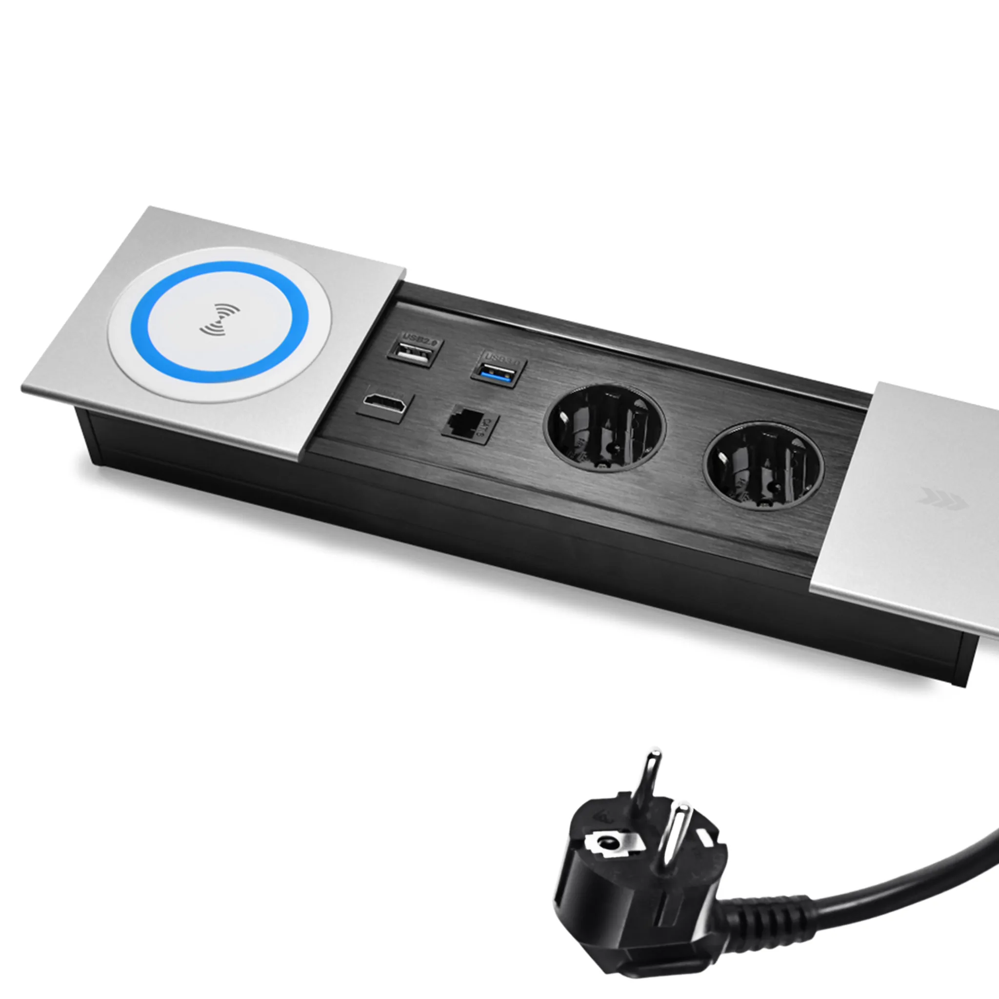 Xystec Tisch USB Dose: Tisch-Kabeldose 60 mm, USB-2.0-Hub, Card-Reader,  Audioanschluss (Tisch Steckdosenleiste mit USB)