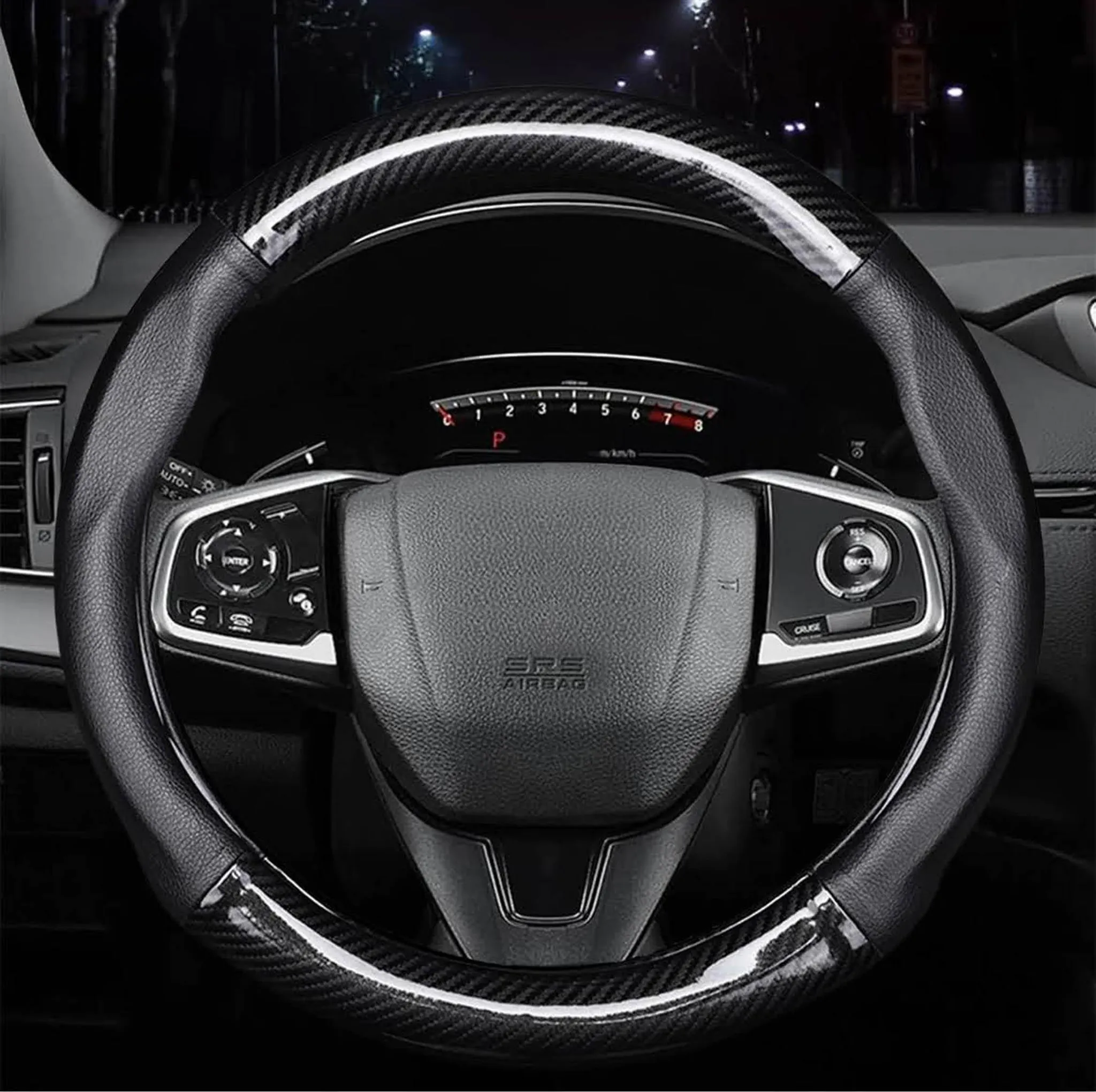Coprivolante Auto 38 Cm In Pelle Antiscivolo - Interni Auto Universale Nero/Grigio - Accessorio Sicurezza Guida