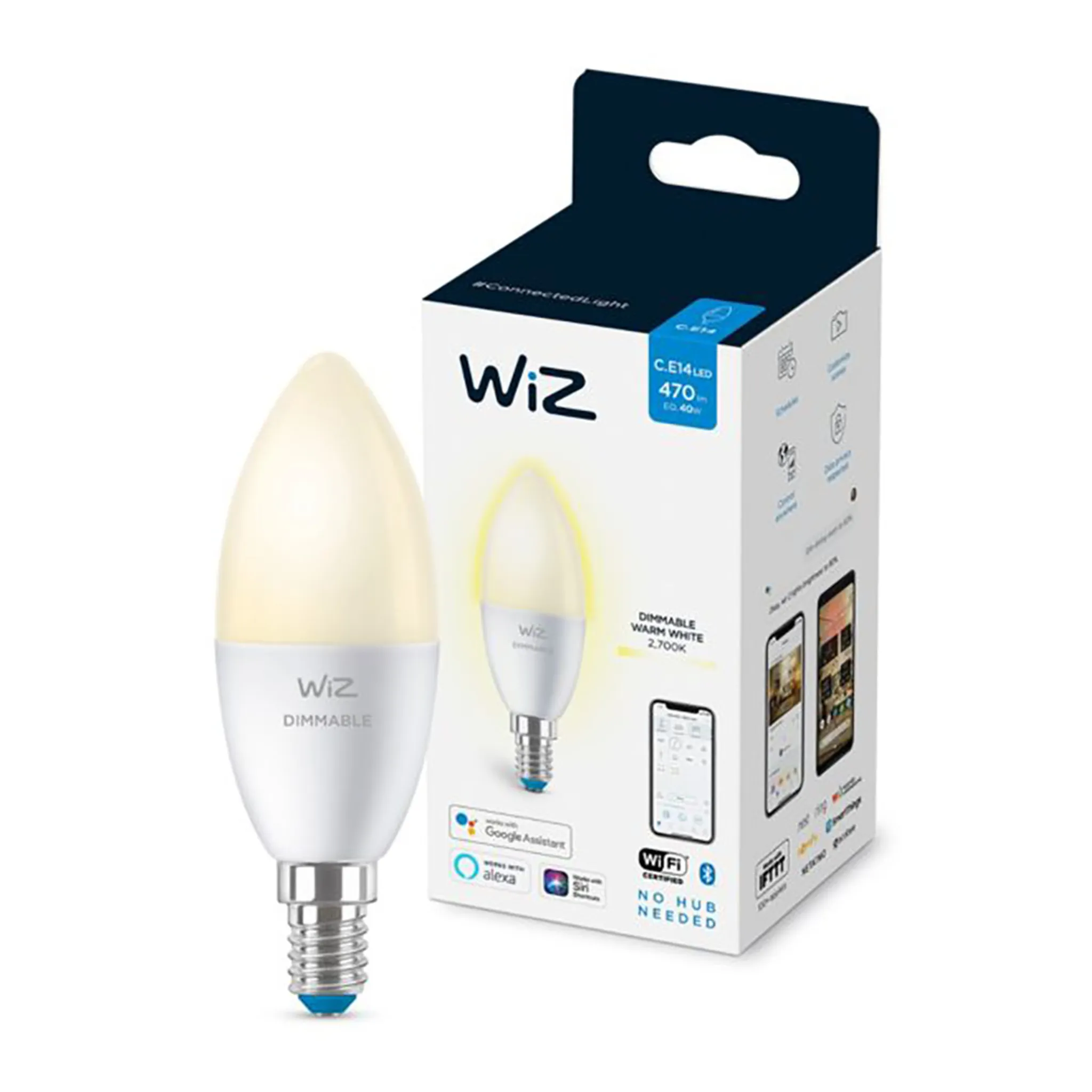 WiZ Smart LED Kerze 4,9W = 40W E14 matt 470lm