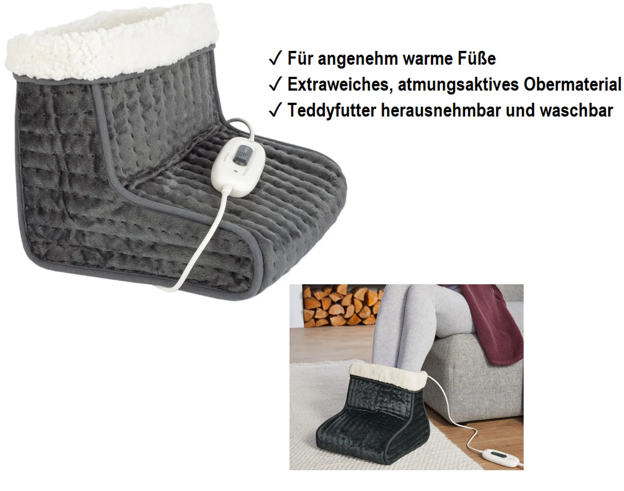AREBOS Elektrischer Fußwärmer Fußheizung Wärmesack Wärmeschuh Braun waschbar