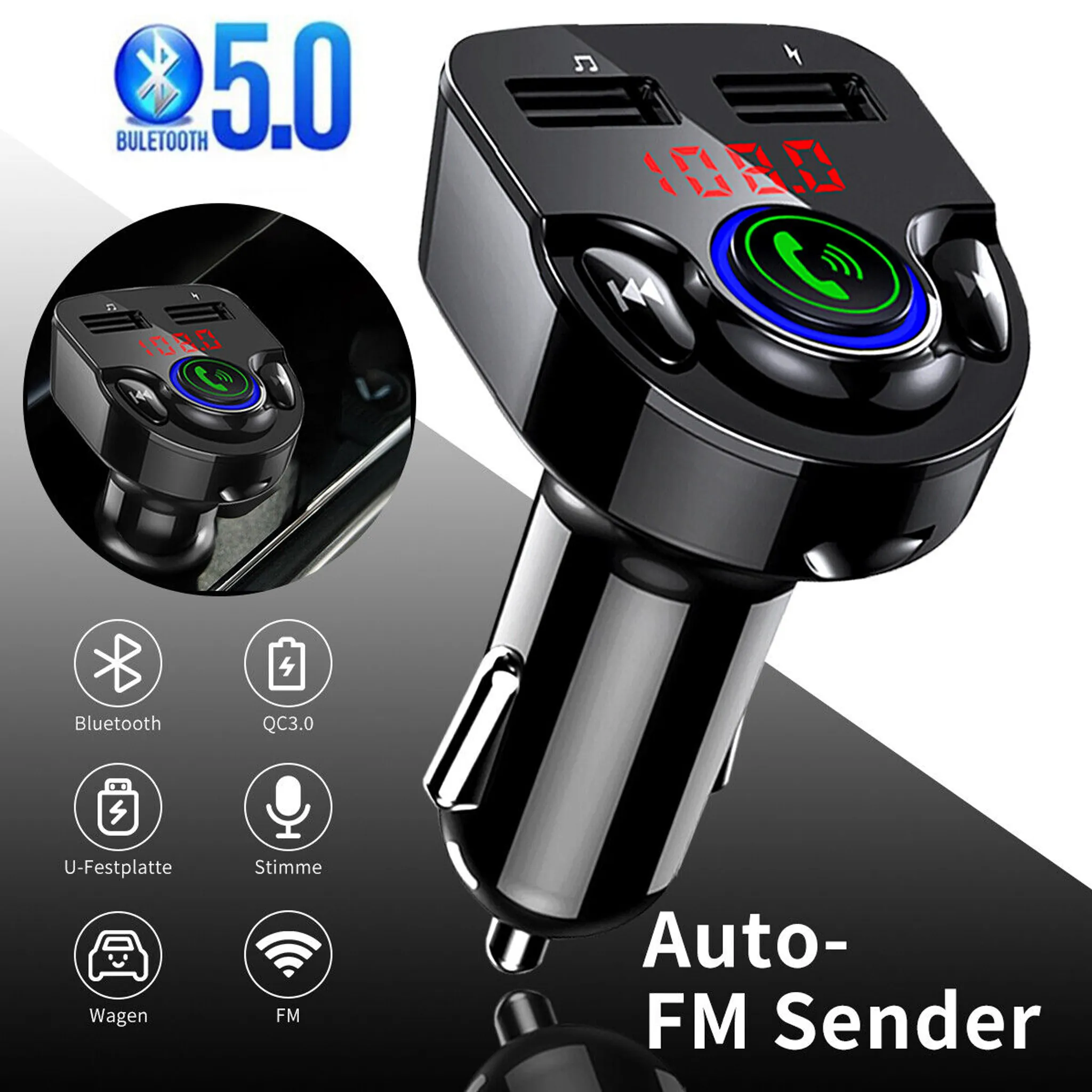 Kaufe 66W Auto-Schnellladegerät, 5-Ausgang-Autoladegerät mit Ladekabel,  Digitalanzeige, Auto-Bluetooth-FM-Transmitter, MP3-Player, Auto-Schnellladegerät  für Smartphones