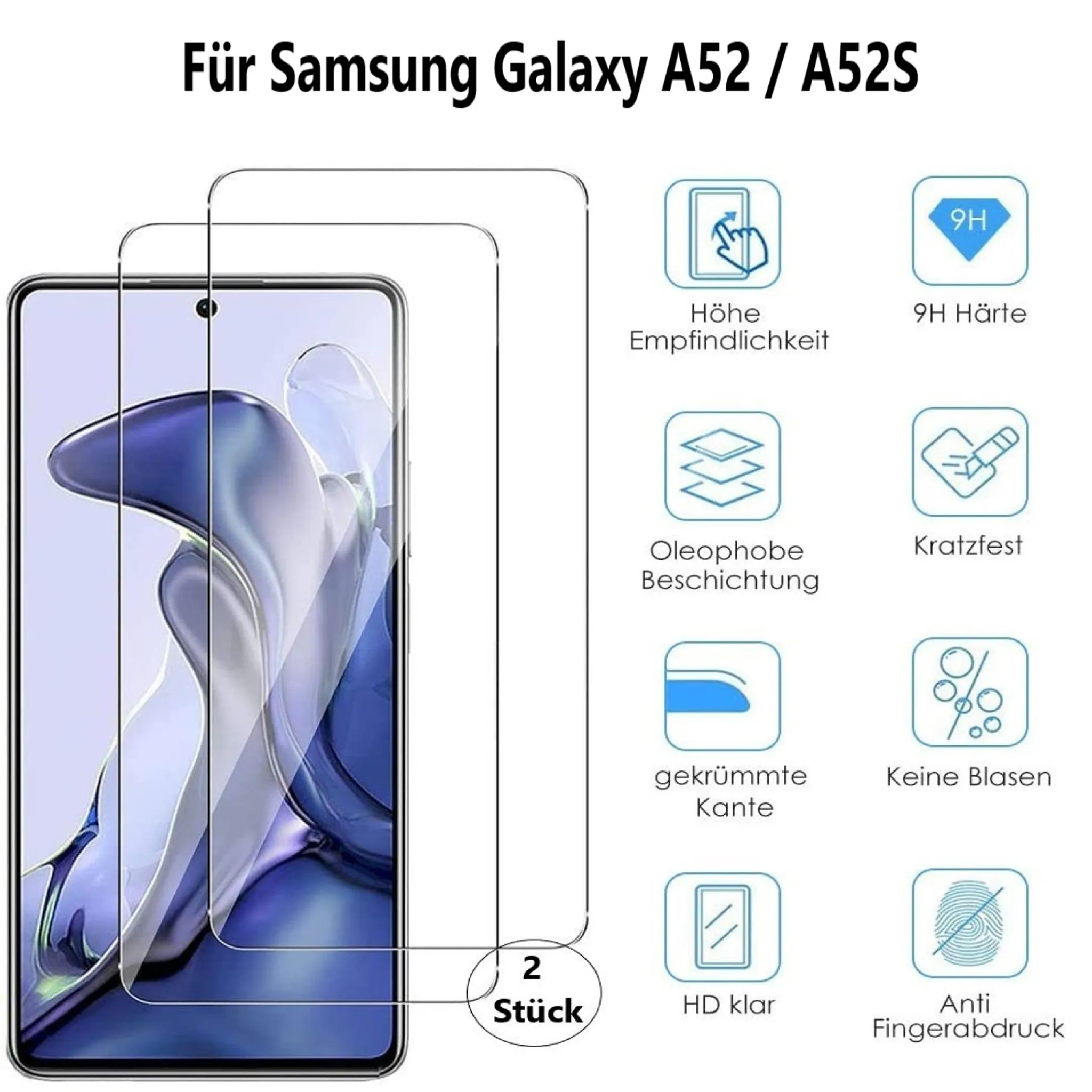 2 Stück 9H Panzerglas für Samsung Galaxy