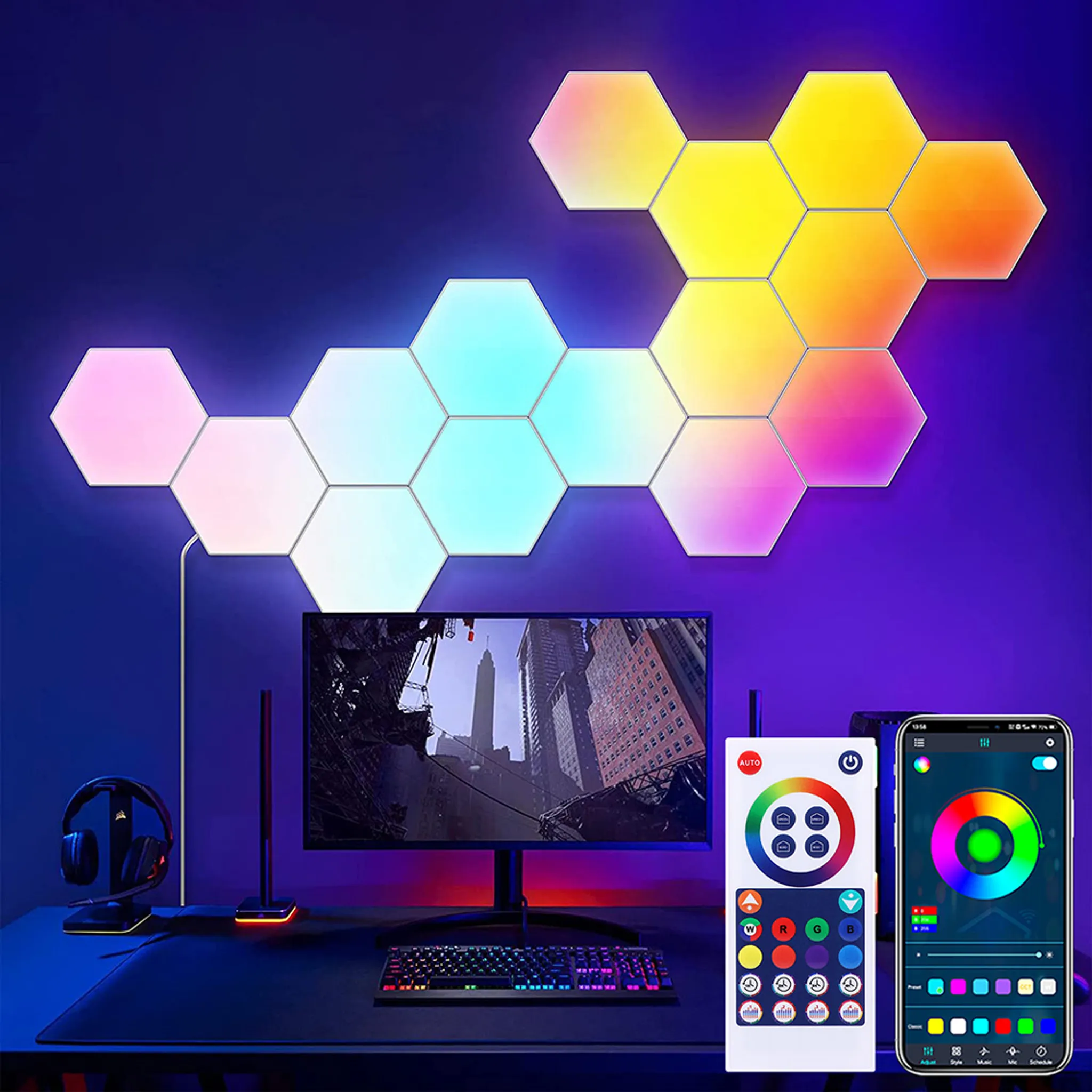 LED Hexa Lichtpanels Bluetooth RGBIC Musik