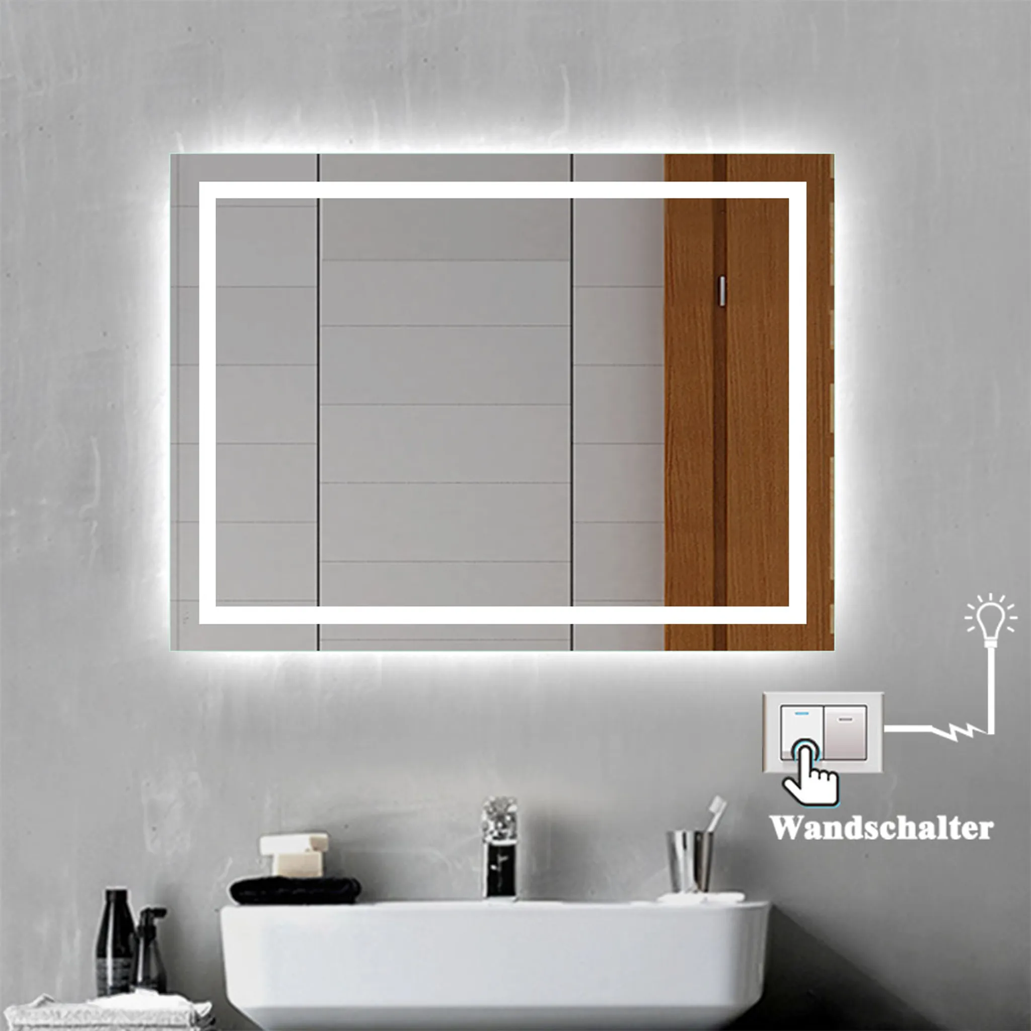 SONNI Badspiegel Lichtspiegel LED Spiegel Wandspiegel mit Sensor-Schalter  100 x 60cm kaltweiß IP44 energiesparend
