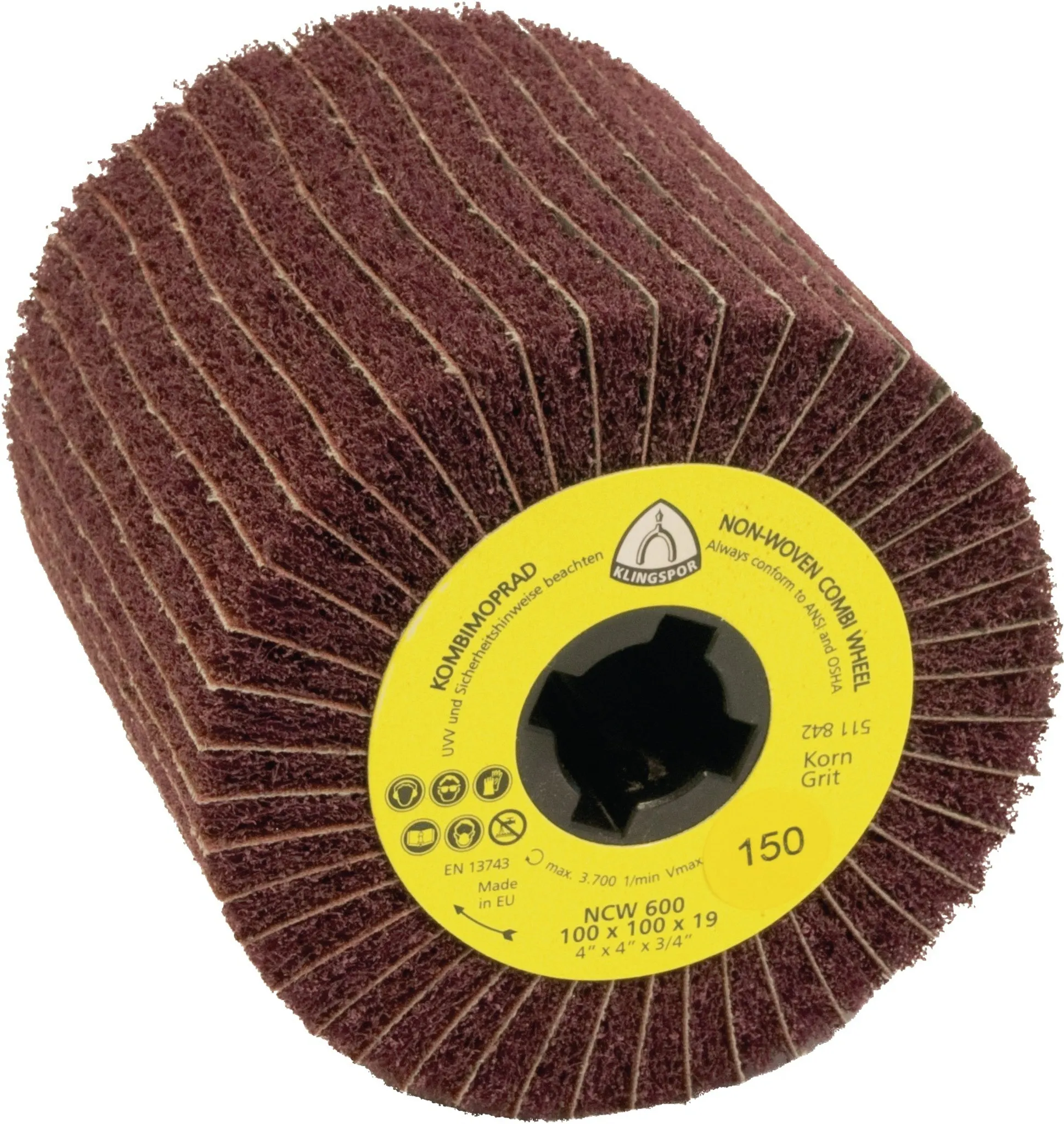 Produktbild von Klingspor NFW 600 S Vliesrad – 100x100x19mm, Coarse, Korund, Für Satinieren & Endschliff Von Edelstahl