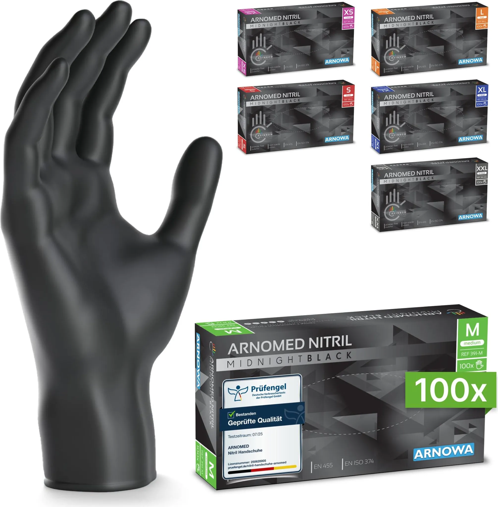 50x Nitril Einweghandschuhe Black M - Extra Stark, Latexfrei Mit Grip Von MERCATOR
