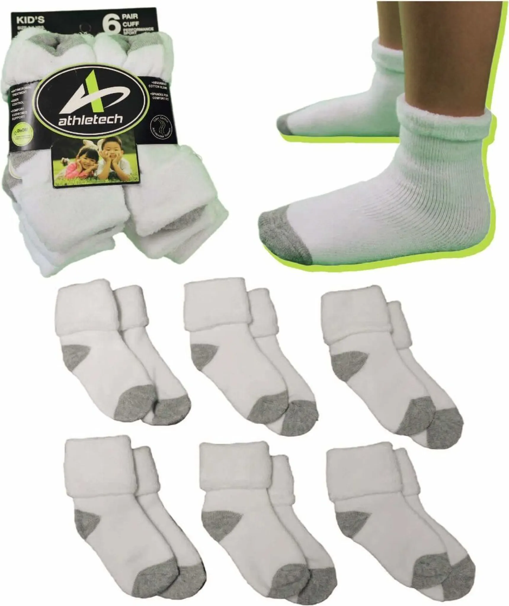 6 paia di calzini equipaggio per bambini, colori nero, bianco