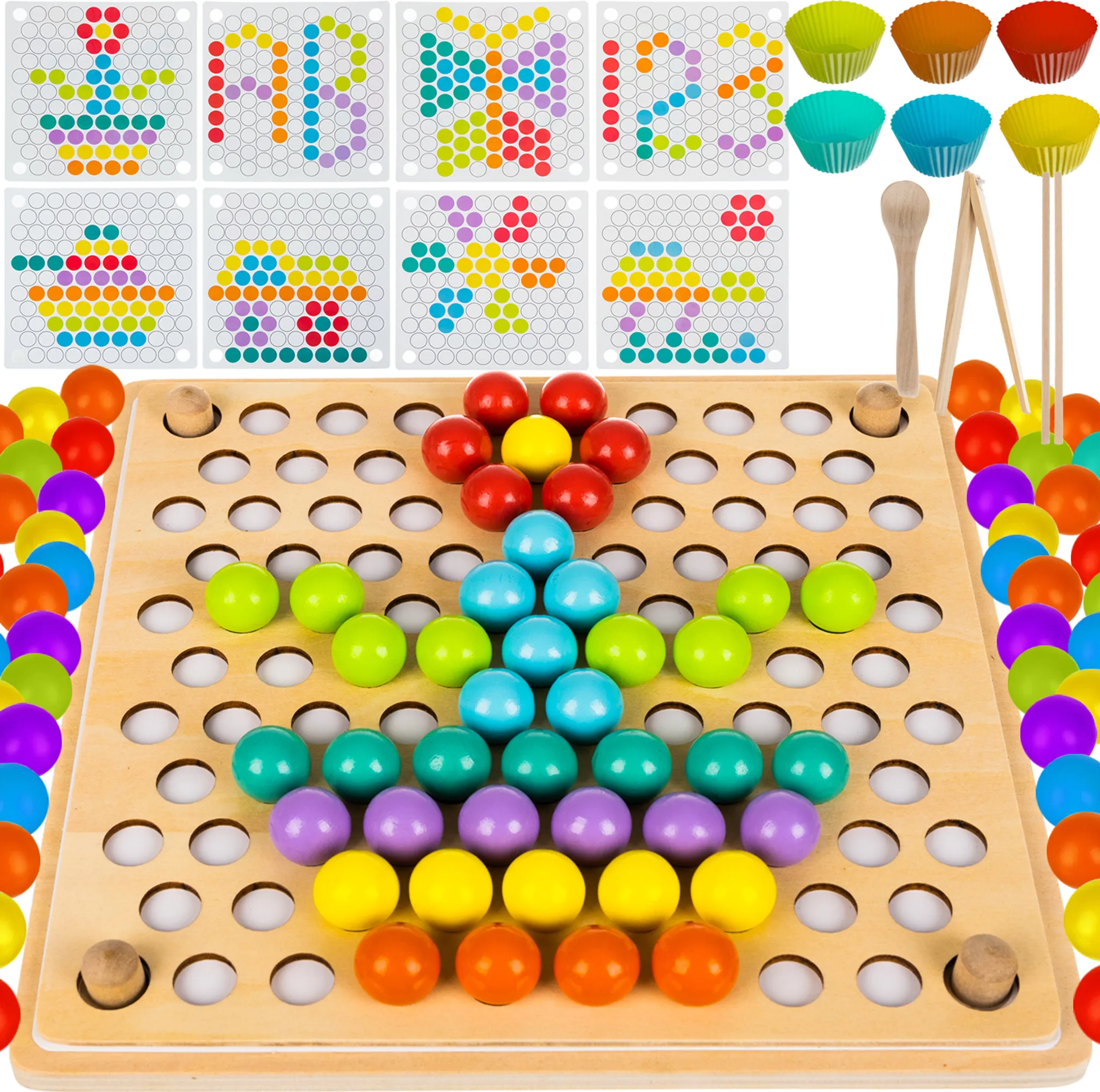 Produktbild von PLLYPE Holz Clip Beads Brettspiel - Lernspielzeug Mit Reagenzgläsern Für Kinder