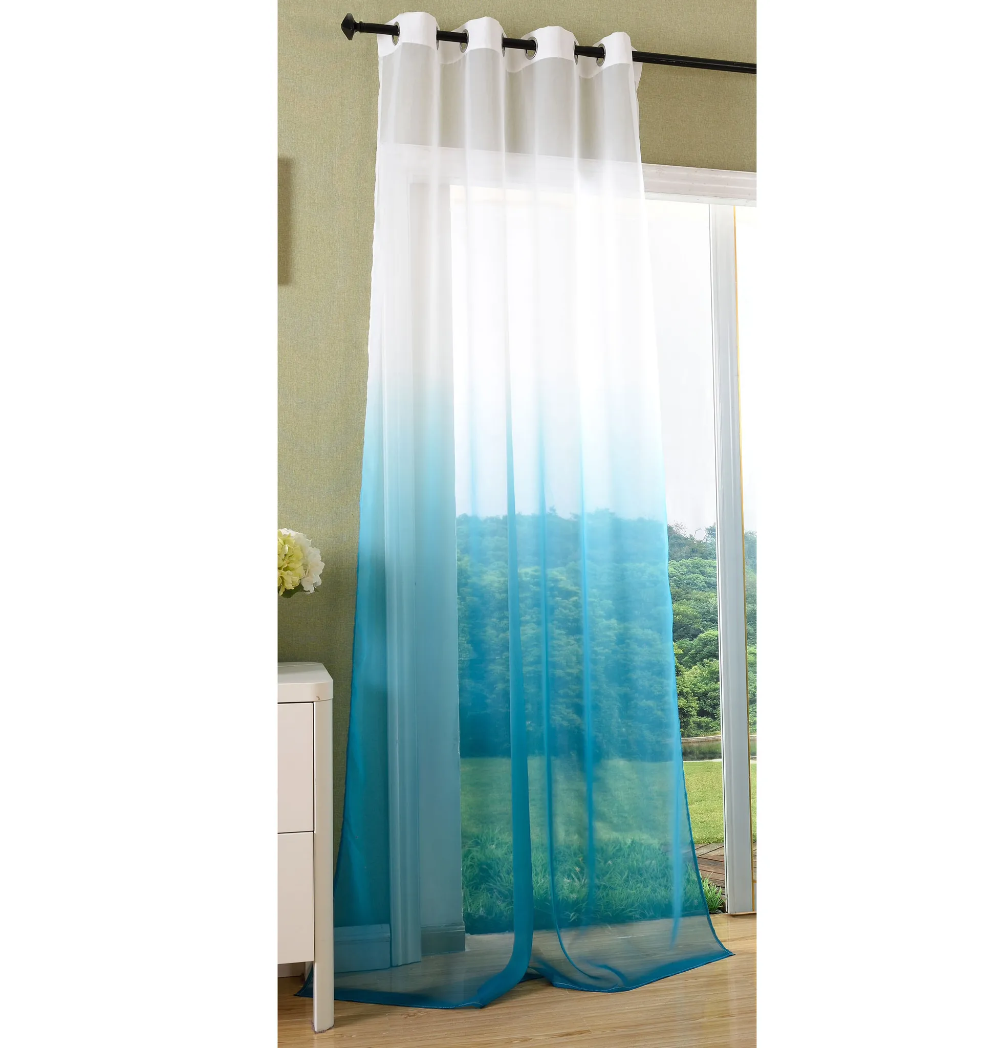 Vorhang transparent Farbverlauf Schal mit Ösen 245x140, 20420 Gardine Voile, Türkis