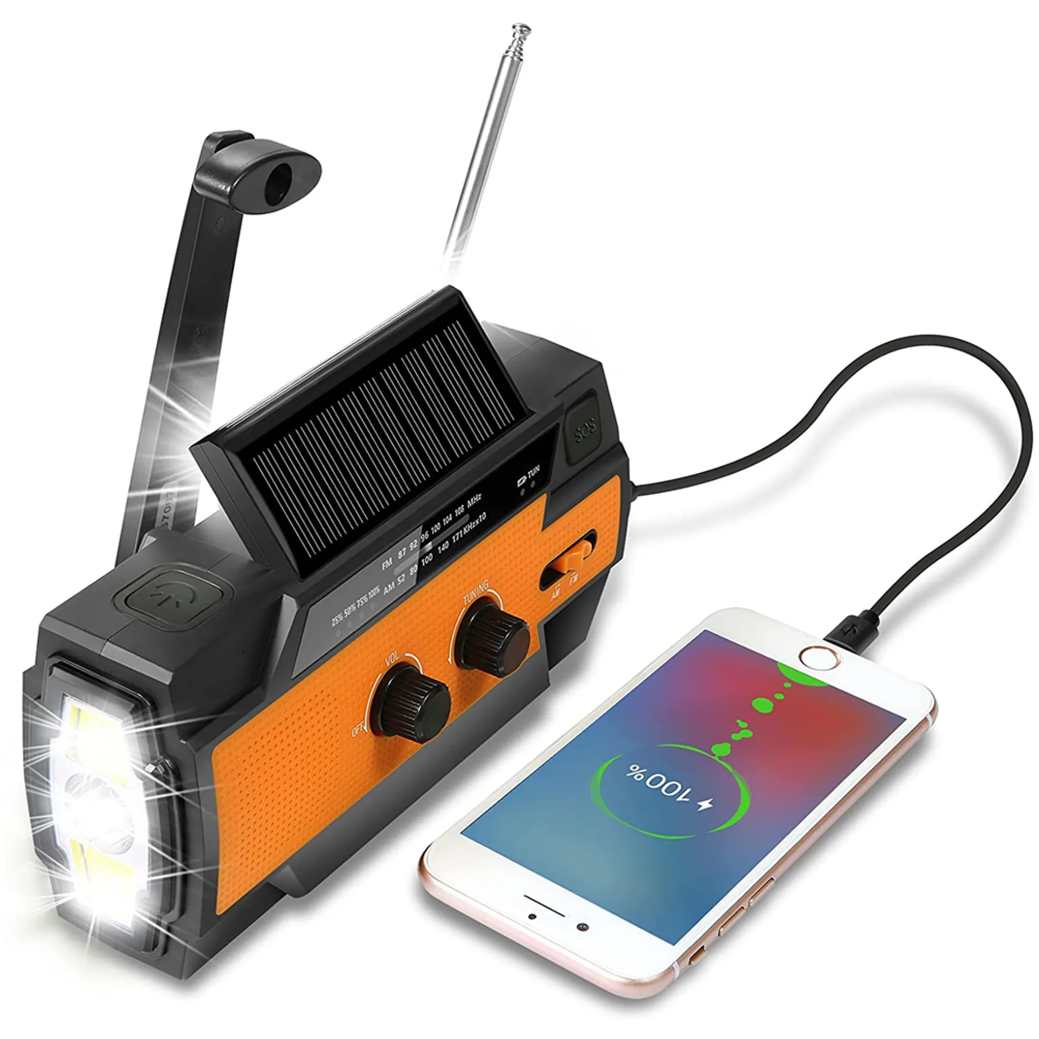 1000mAh Powerbank USB Aufladbarer mit Handkurbel Dynamo LED Lampe Notfalltelefon Ladegerät für Camping Outdoor BSTTAI Handkurbel-Radio mit Taschenlampe für den Notfall Notfallradio 