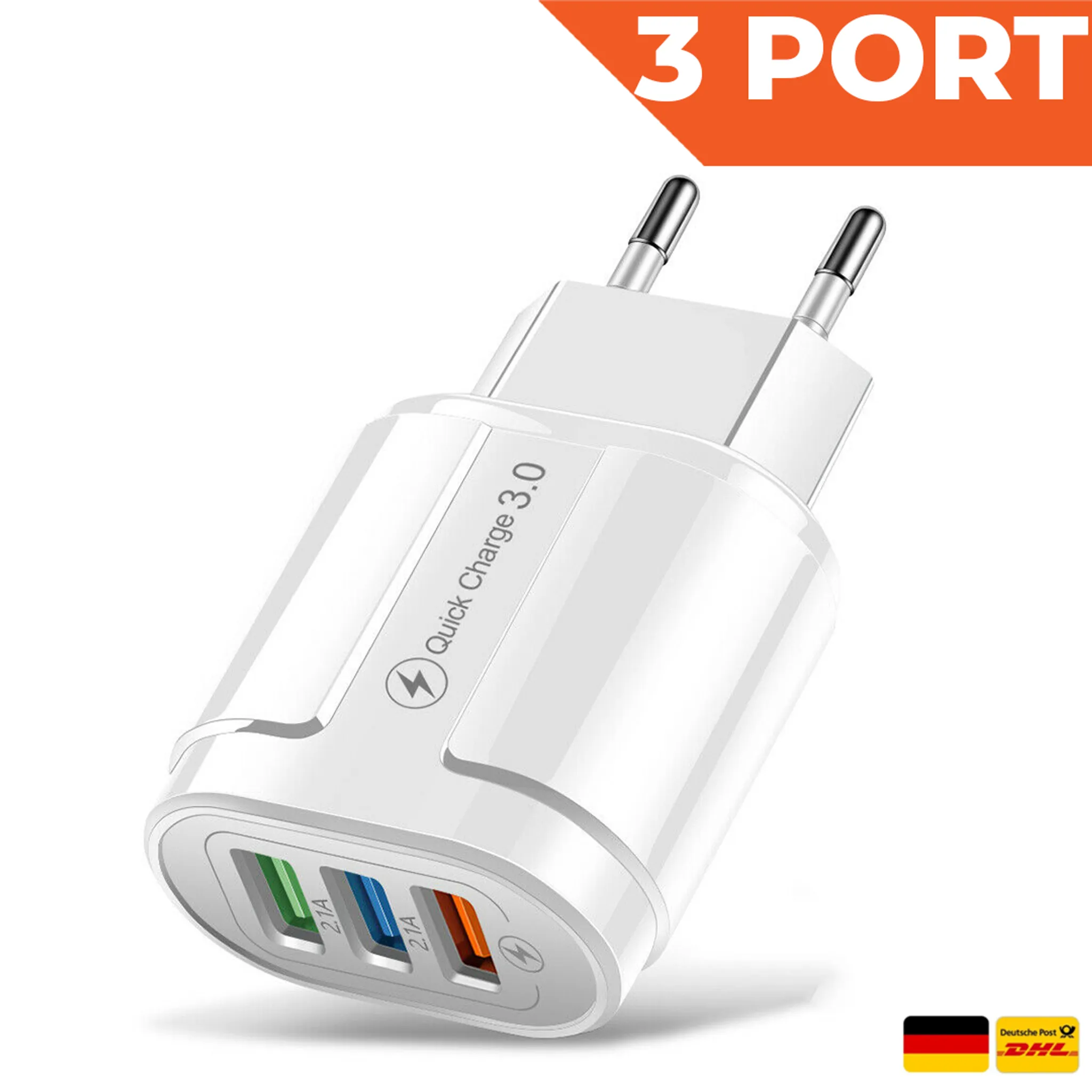 Ladegerät Schnellladegerät Netzteil 3-Port 5V-3A USB Adapter für Apple  iPhone, Samsung, Huawei usw.