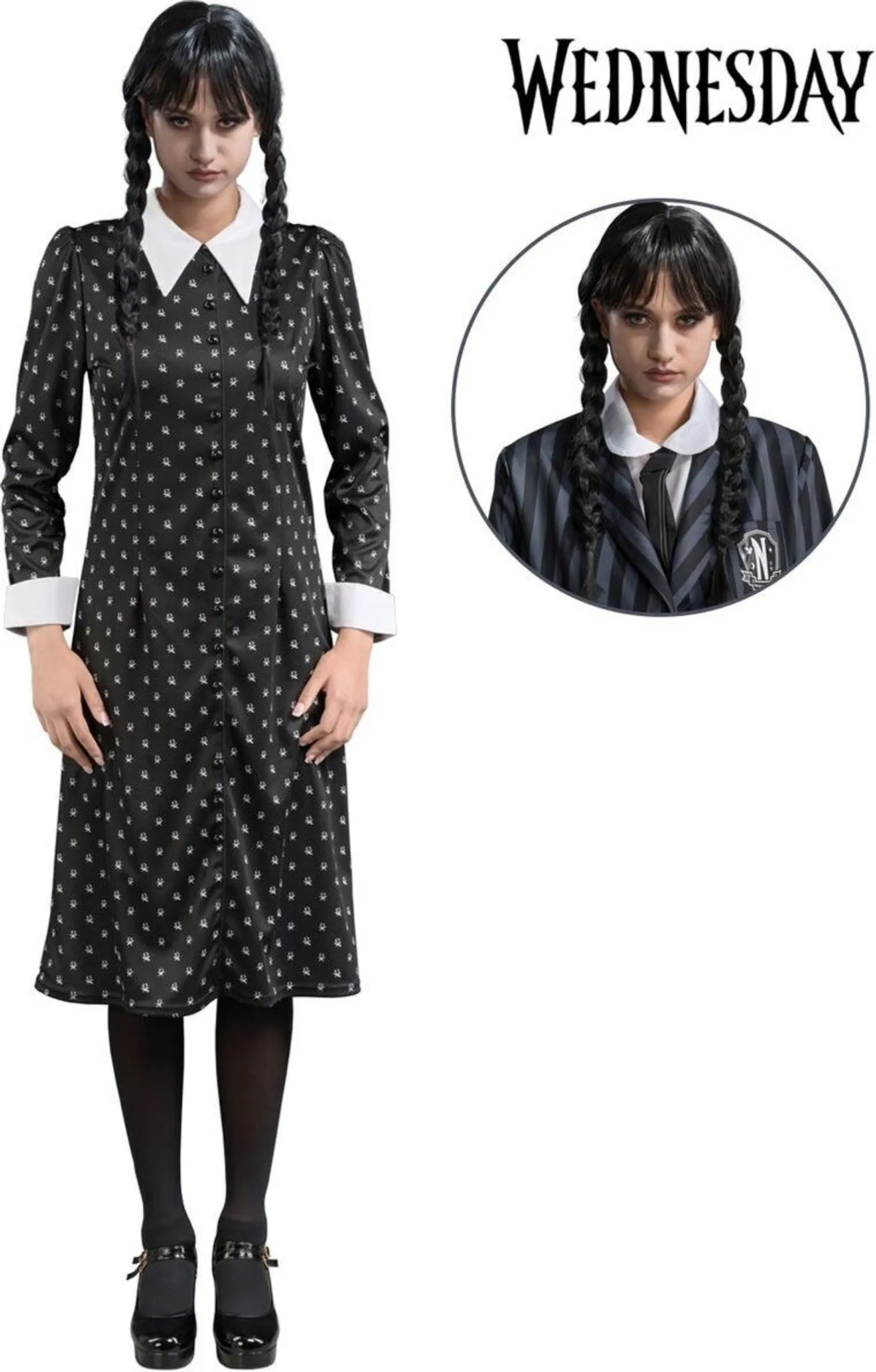 Guirca Wednesday Addams Damen-Kostüm – Schwarz-weiß, Einheitsgröße, Perfekt Für Halloween & Karneval