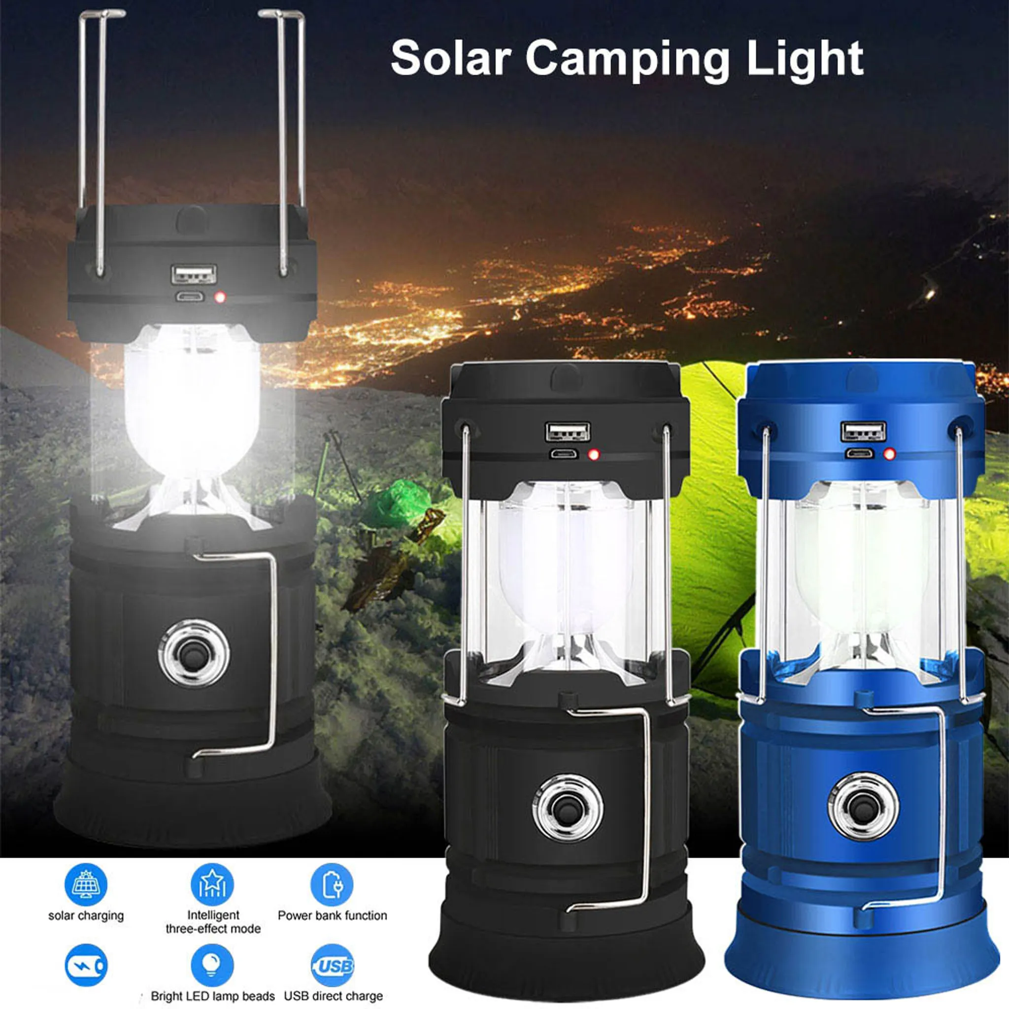 LED Solarleuchte Camping Lampe USB Aufladbar Solar Laterne Akku Garten  Zeltlicht