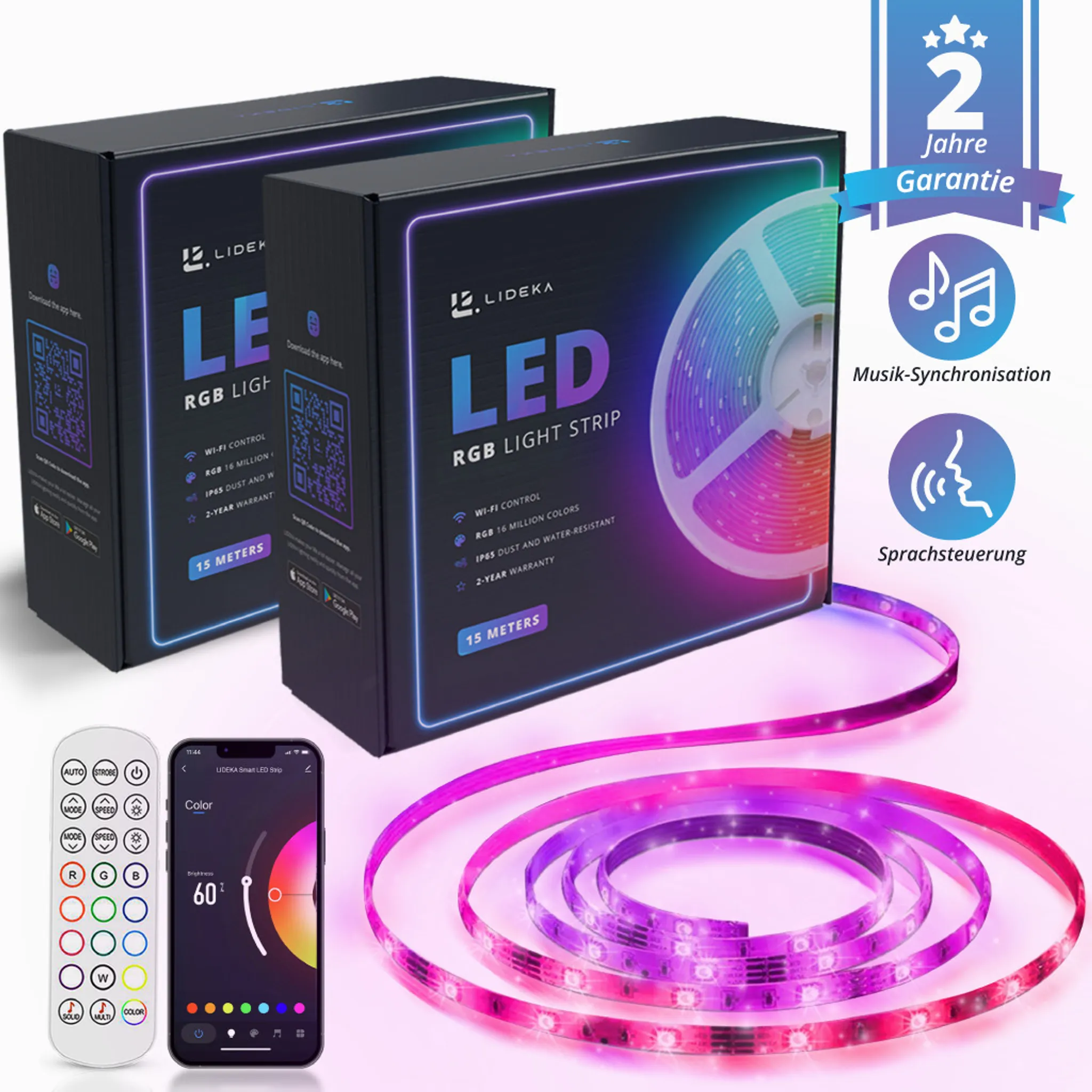 Lideka® LED-Streifen 30m RGB, App Steuerung