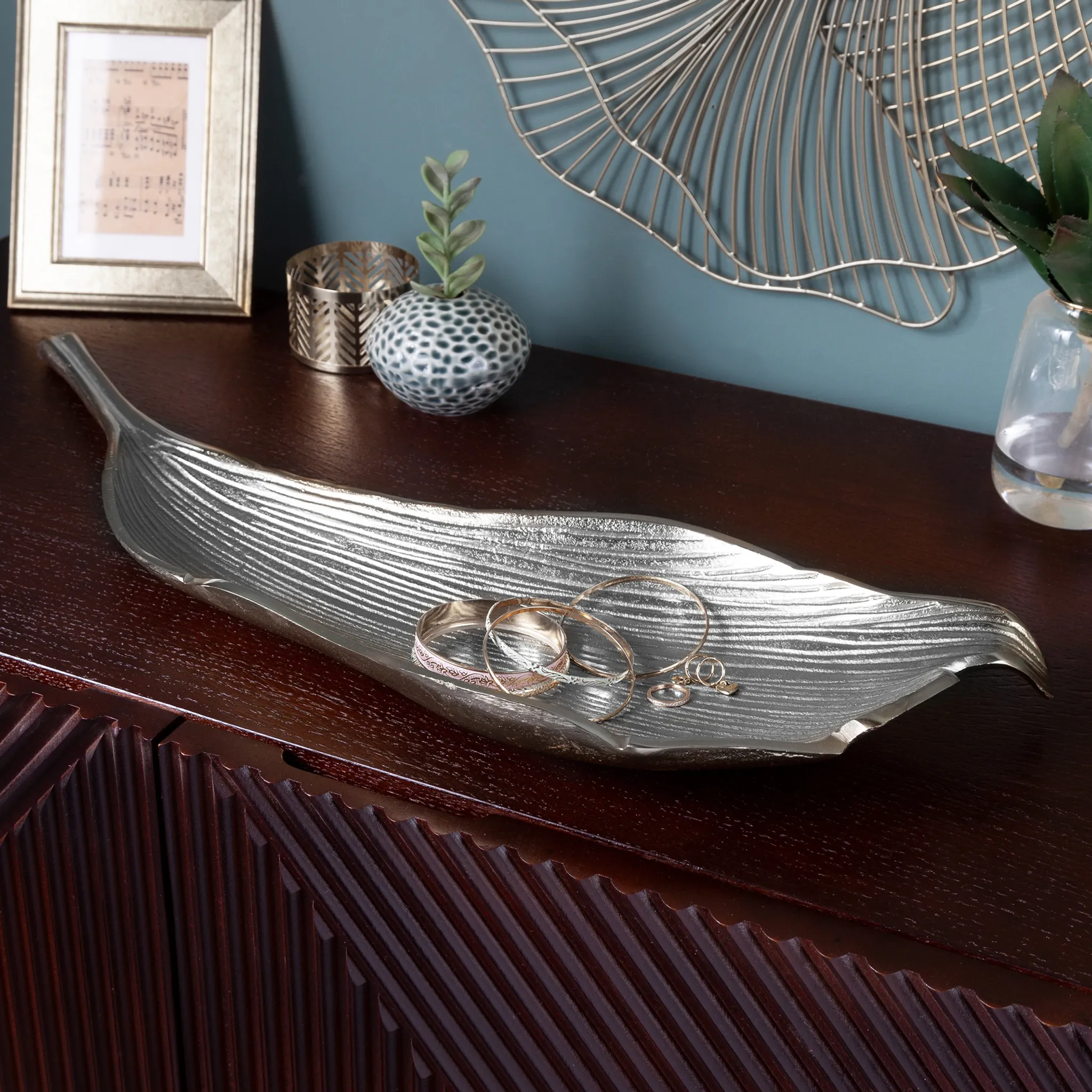 Riess Ambiente Deko-Schale SILVER LEAF – Silber, Aluminium, Handgefertigt, 60 Cm Lang, Für Obst & Deko