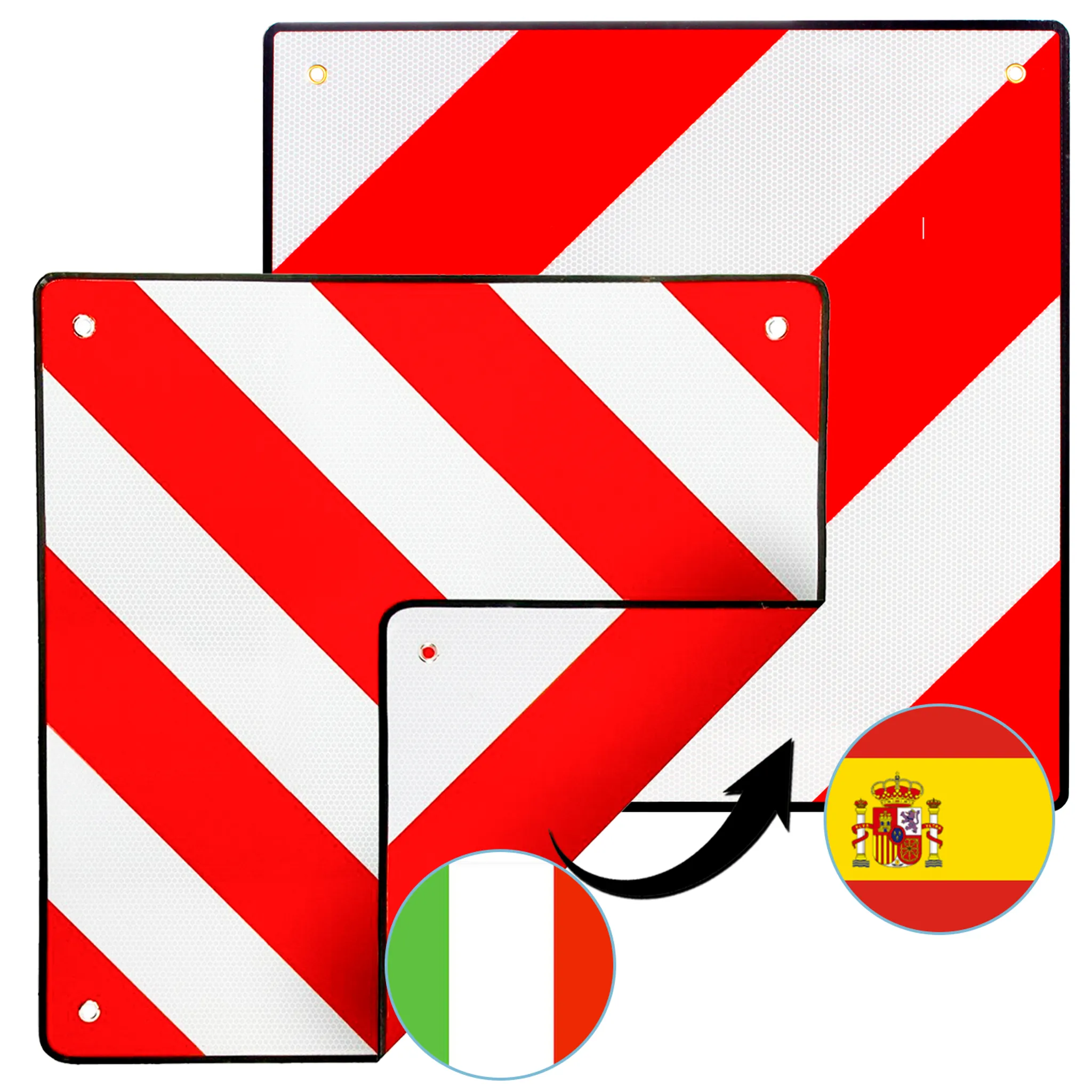 SWANEW Warntafel Hinweisschilder Spanien&Italien 50x50cm Gepäckträger PKW  Warntafeln Warnschild 2 in1