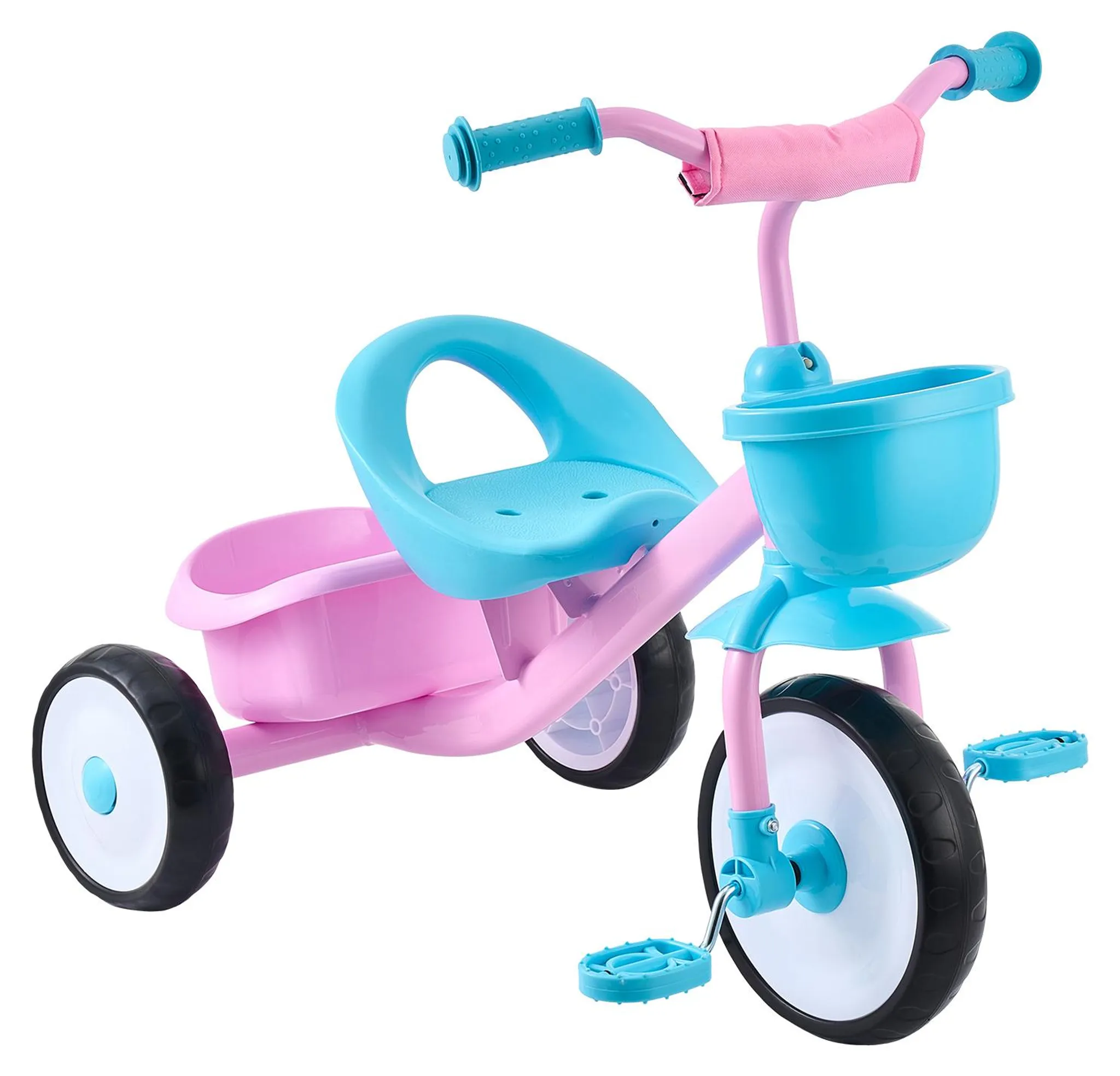 AIYAPLAY Tricycle évolutif 2-5 Ans – Panier Avant, Roues EVA, Cadre Anti-bascule, Poignée Parentale – Bleu, Intérieur/extérieur