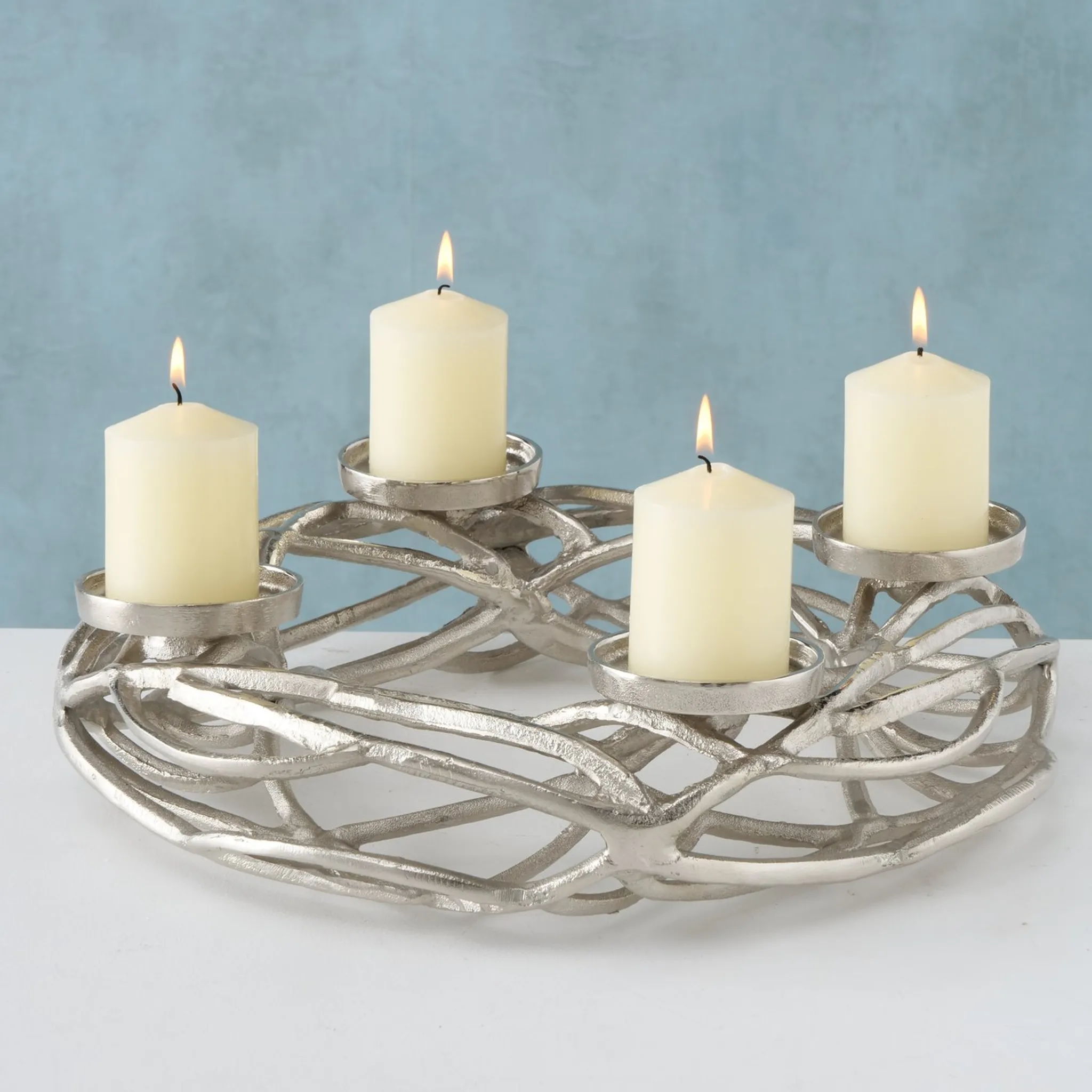 Kerzenhalter Kerzenständer Aluminium Silber Adventskranz cm 40 H 11 Ø cm