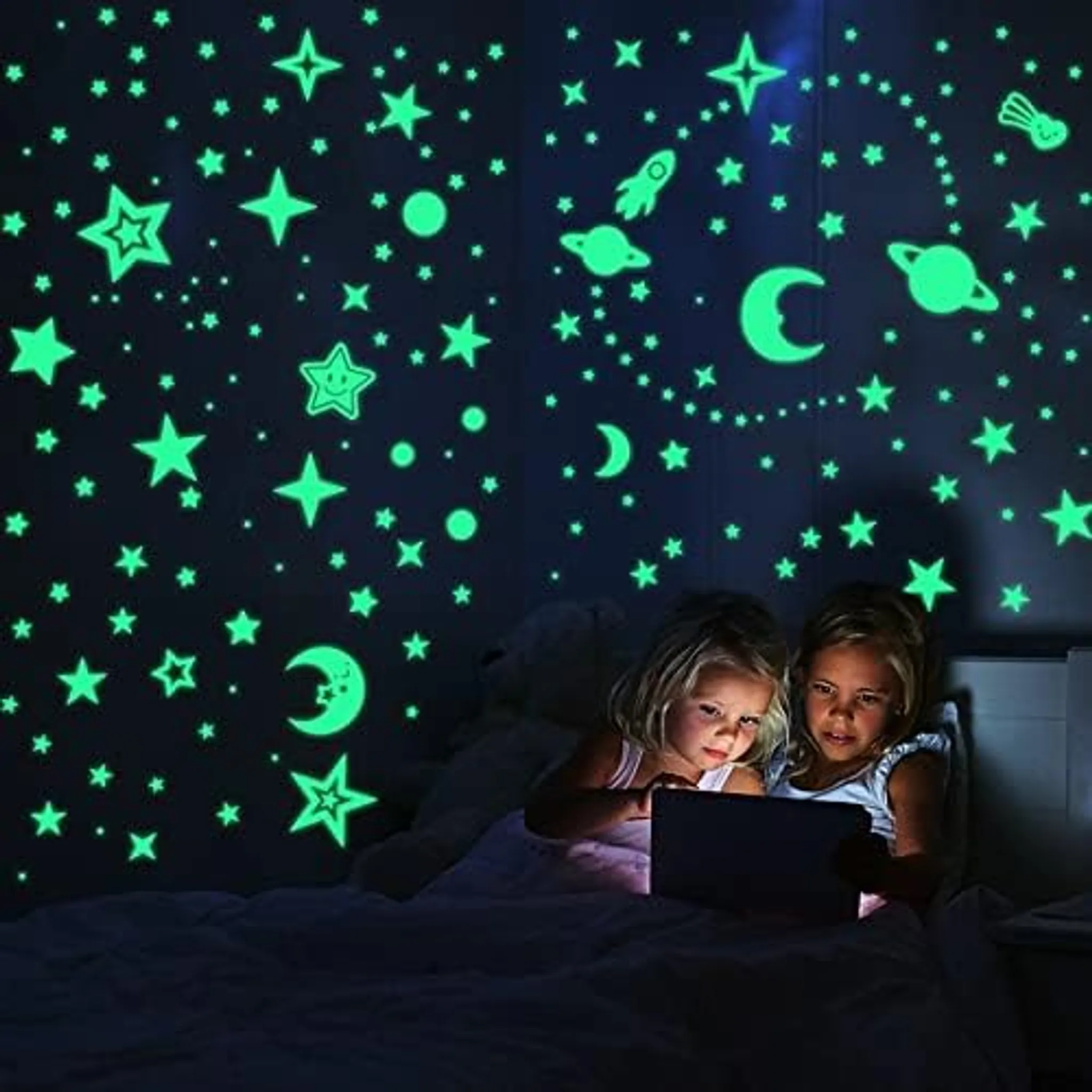 Leuchtende sterne,200 Stück Leuchtsticker Wandtattoo,Fluoreszierend Wand  Aufkleber Plastik,für fluoreszierend Leuchtaufkleber für Kinderzimmer 