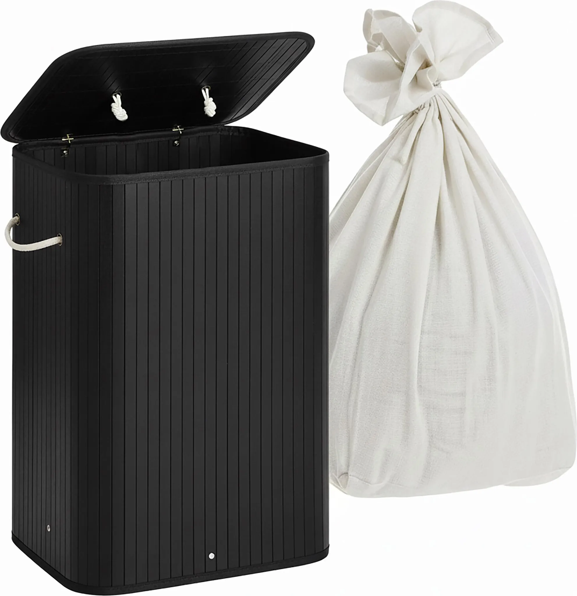Grauer Wschekorb Relaxdays Eckwschekorb Mit Deckel Bambus 80L - Faltbarer  Wschesammler Grau